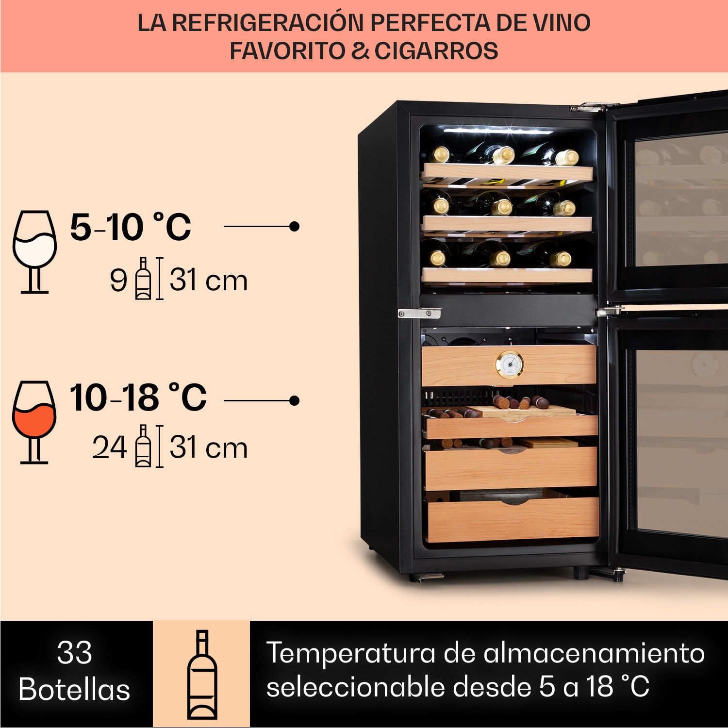 El Dorado 89 Humidor & Vinoteca táctil 89 L LED  89 litros | Negro