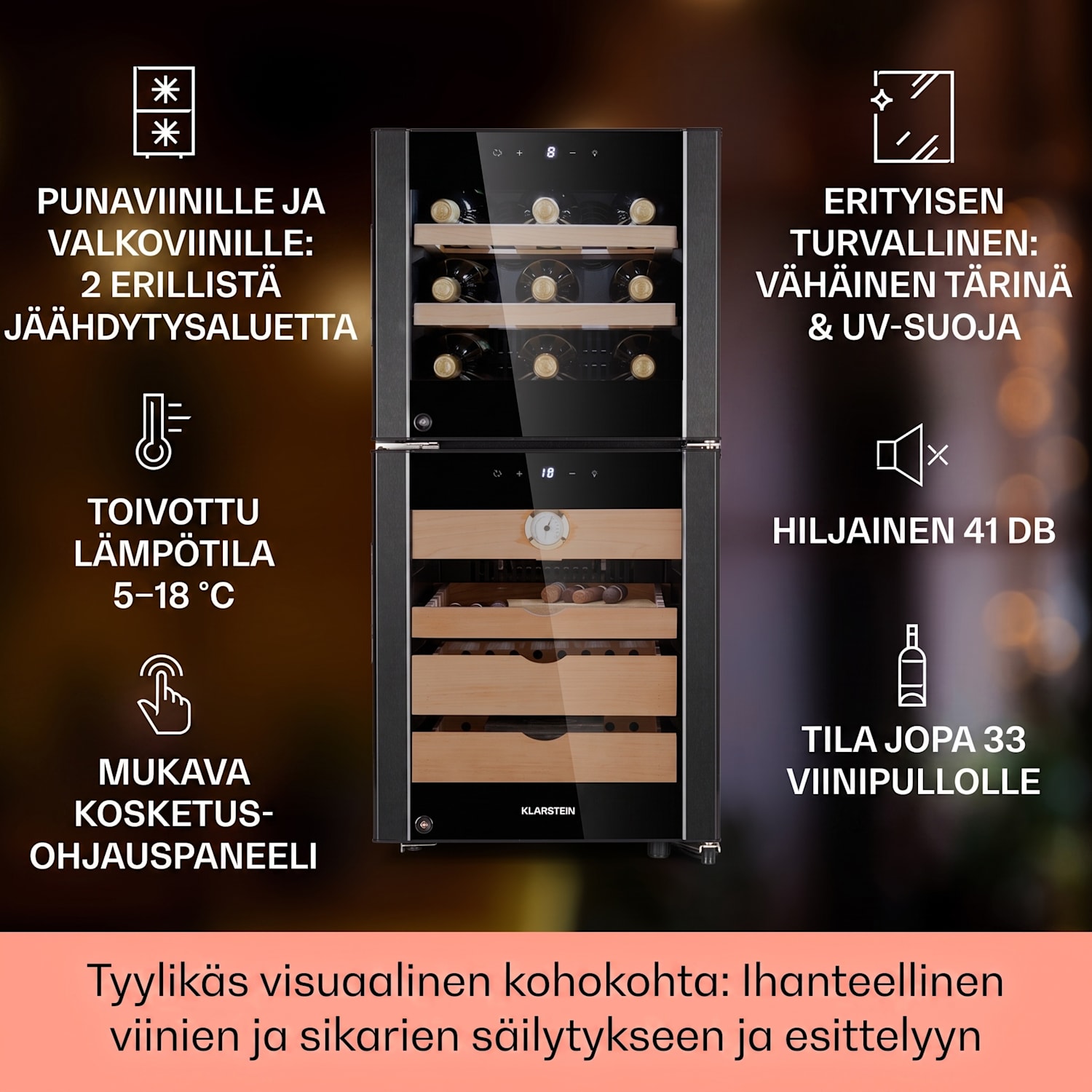 El Dorado 89 humidori & viinikaappi kosketus 89 l LED 89 litraa | Musta