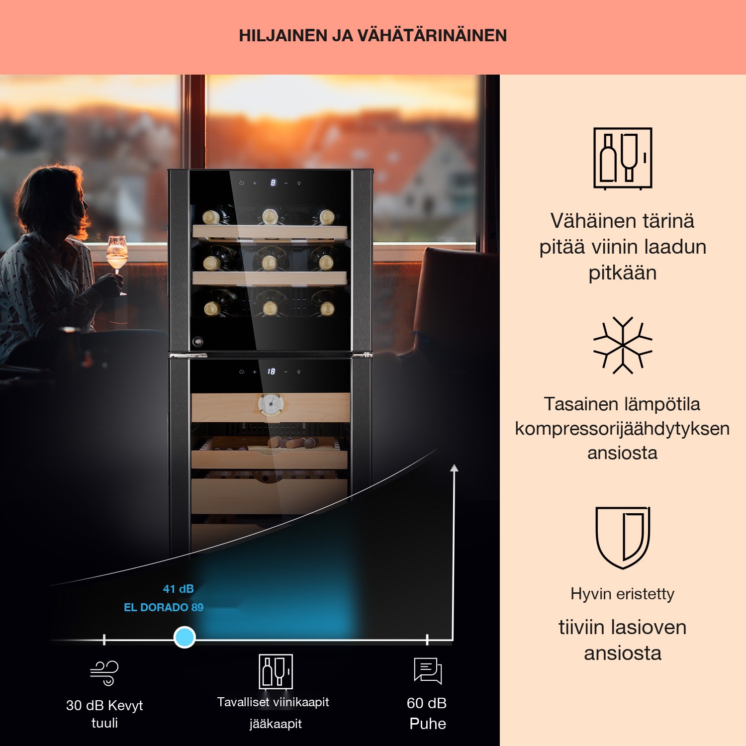 El Dorado 89 humidori & viinikaappi kosketus 89 l LED 89 litraa | Musta