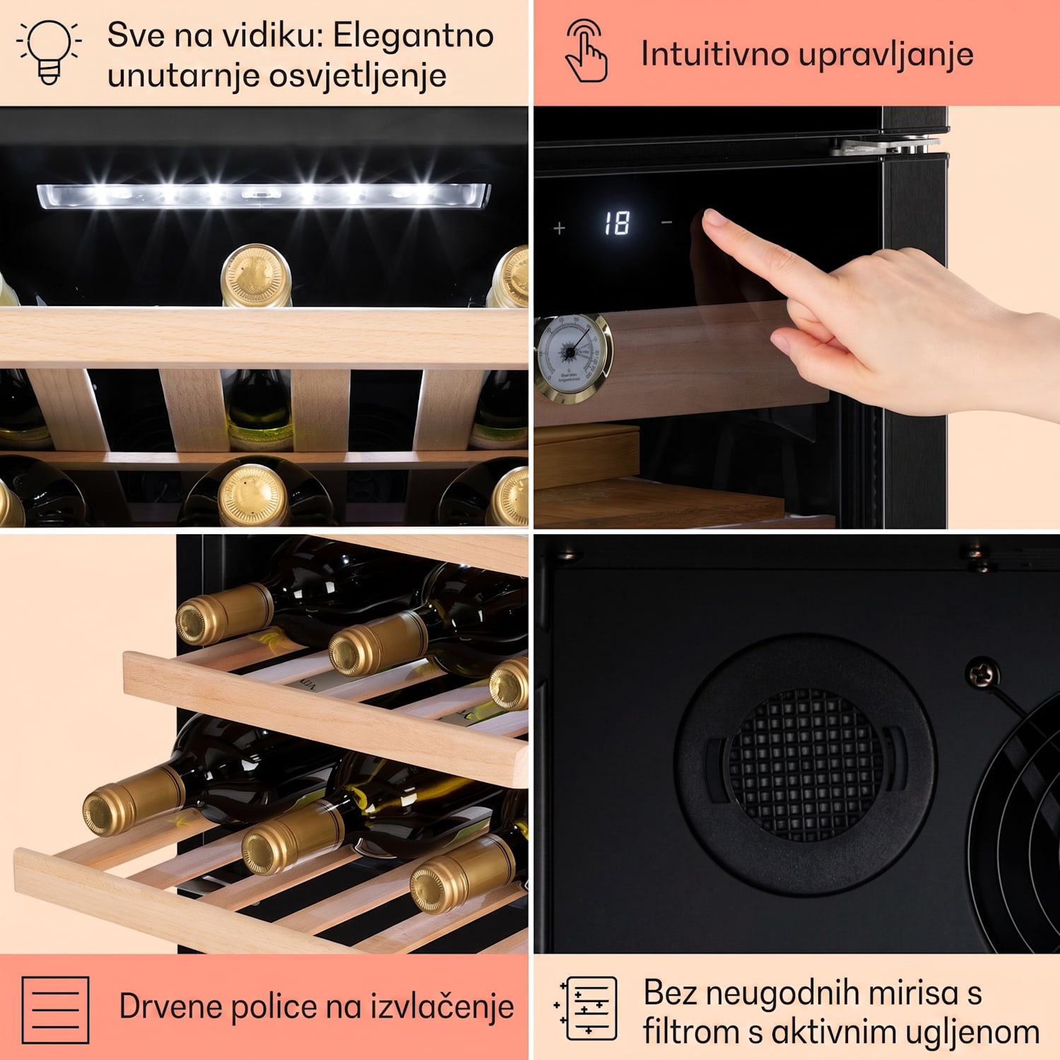 El Dorado 89, humidor i hladnjak za vino, ekran osjetljiv na dodir, 89L, LED 89 litara | Crna