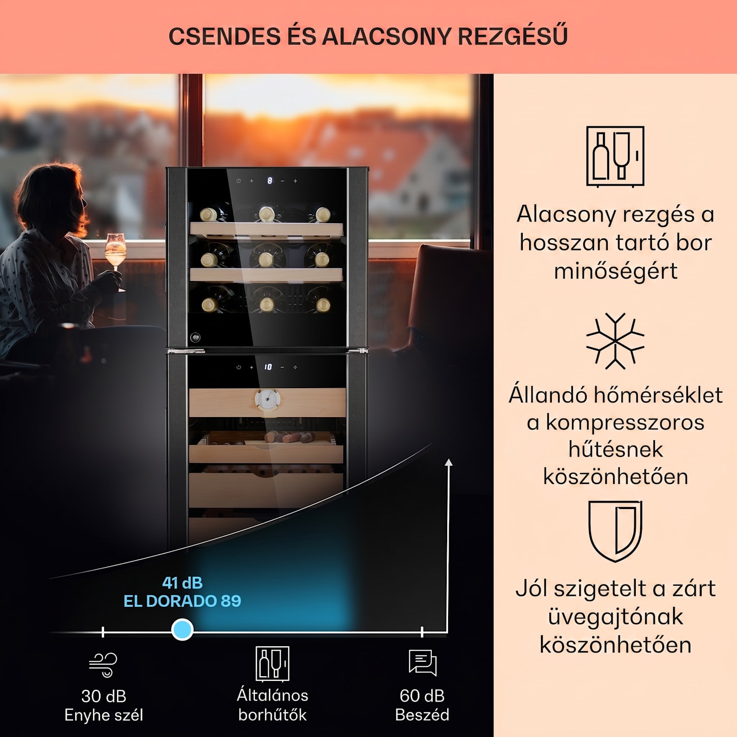 El Dorado 89, humidor és borhűtő, 89 liter, érintőképernyő, LED 89 liter | Fekete