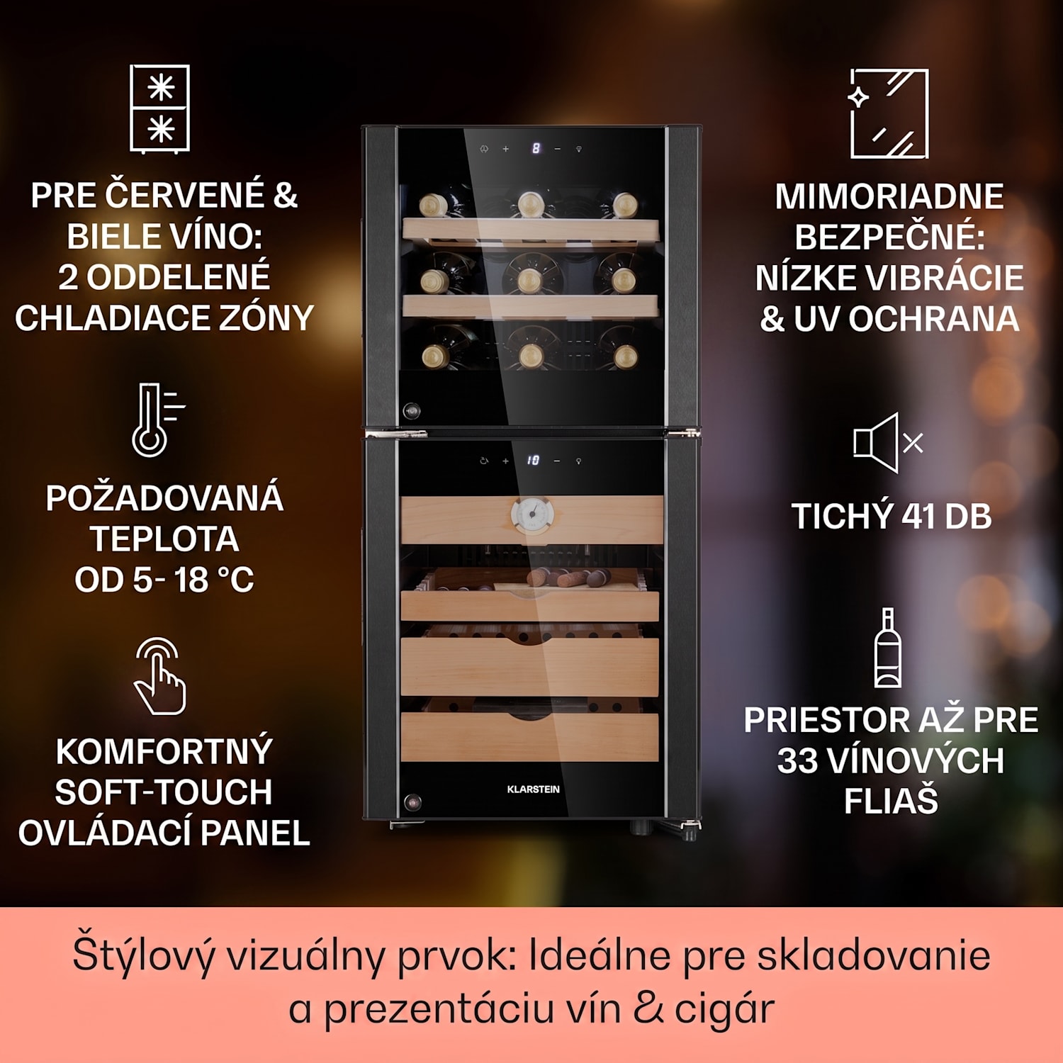 El Dorado 89, humidor a chladnička na víno, 89 l, dotykové ovládanie, LED 89 litrov | Čierna
