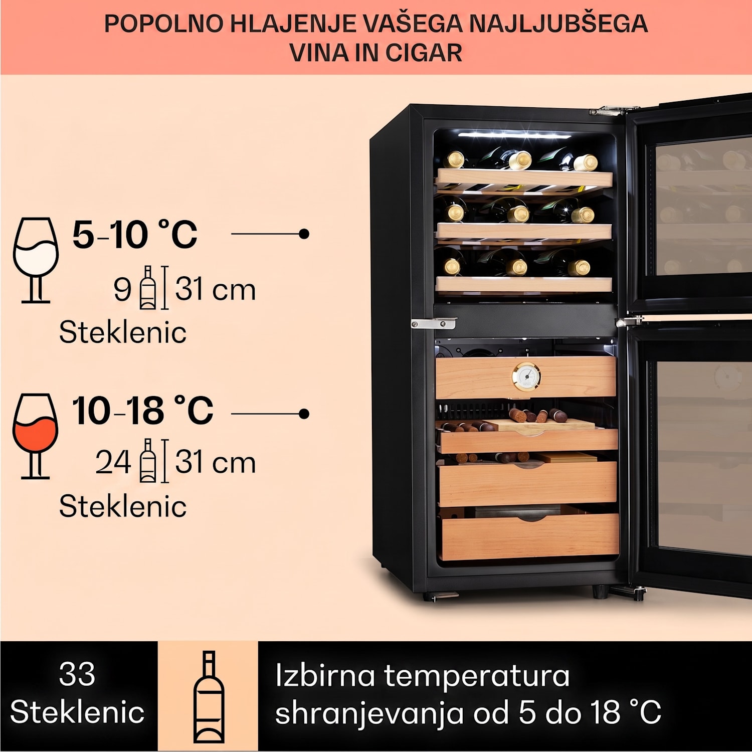 El Dorado 89, humidor in hladilnik vina, zaslon na dotik, 89L, LED 89 litrov | Črna