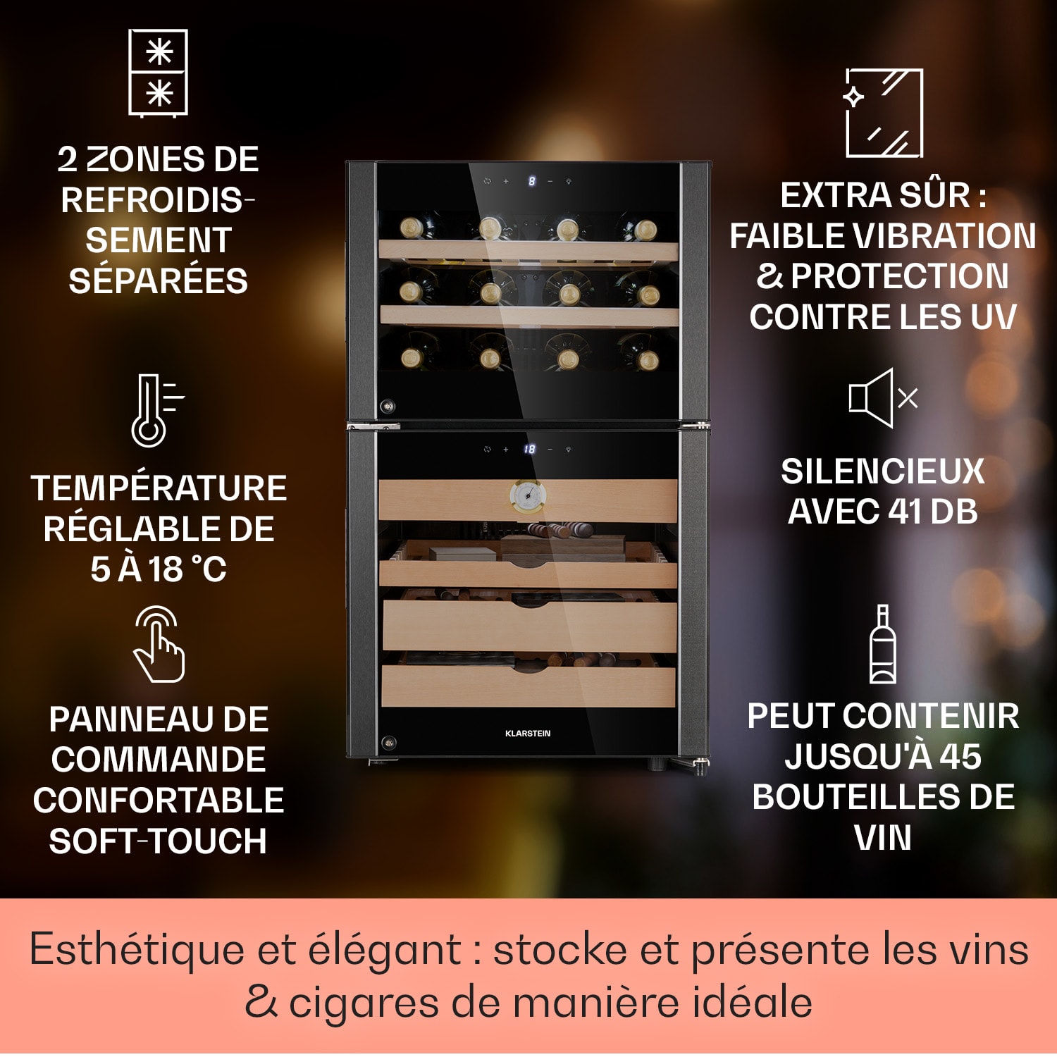 El Dorado 108 Cave à cigares & cave à vin tactile 108 L LED 108 litres | Noir