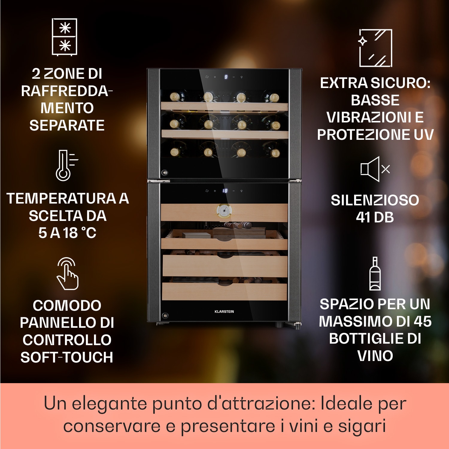 El Dorado 108 - Humidor e frigorifero per vini, touch, 108 L, LED 108 litri | Nero