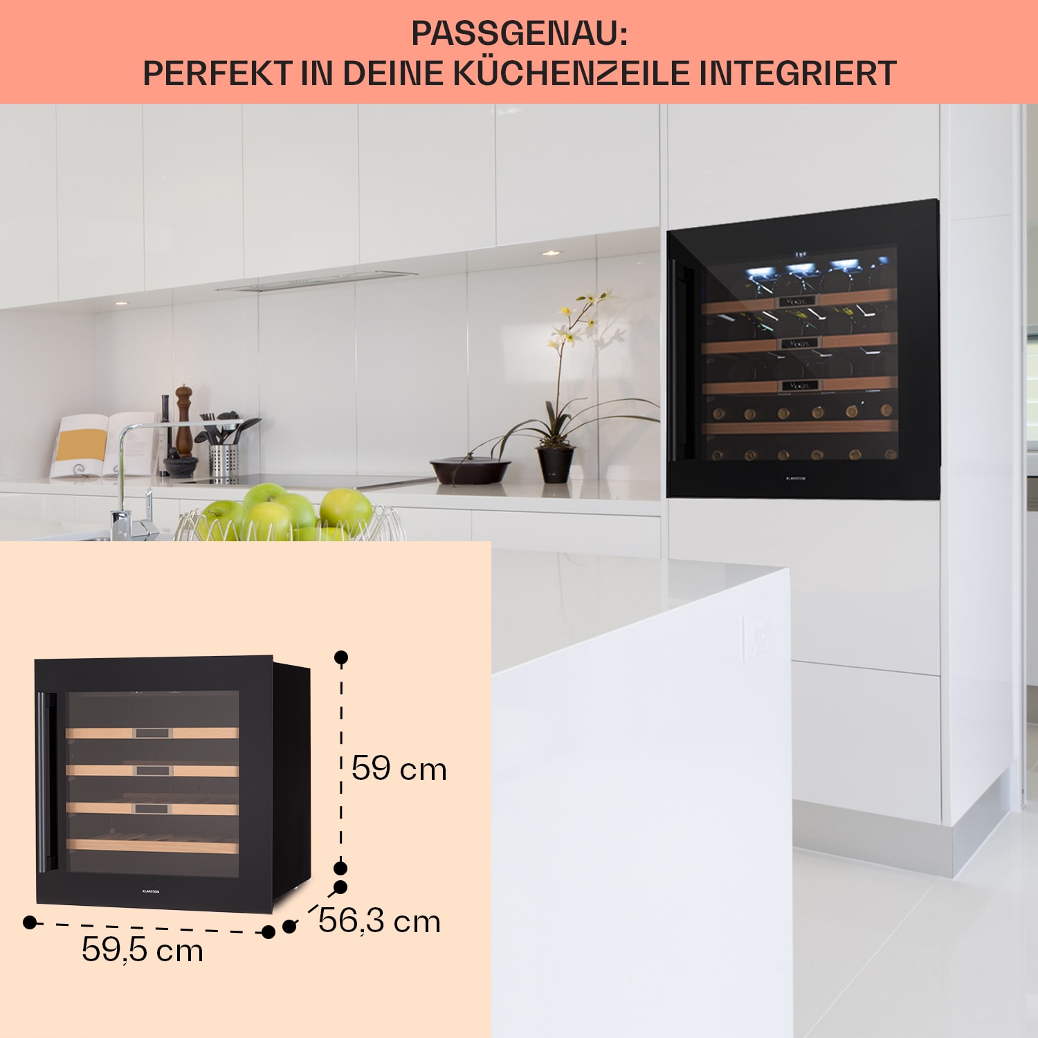 Vinsider 36 Built-In Uno Einbau-Weinkühlschrank 36 Flaschen 92 Ltr Edelstahl  36 Flaschen | 1 Kühlzone | Schwarz