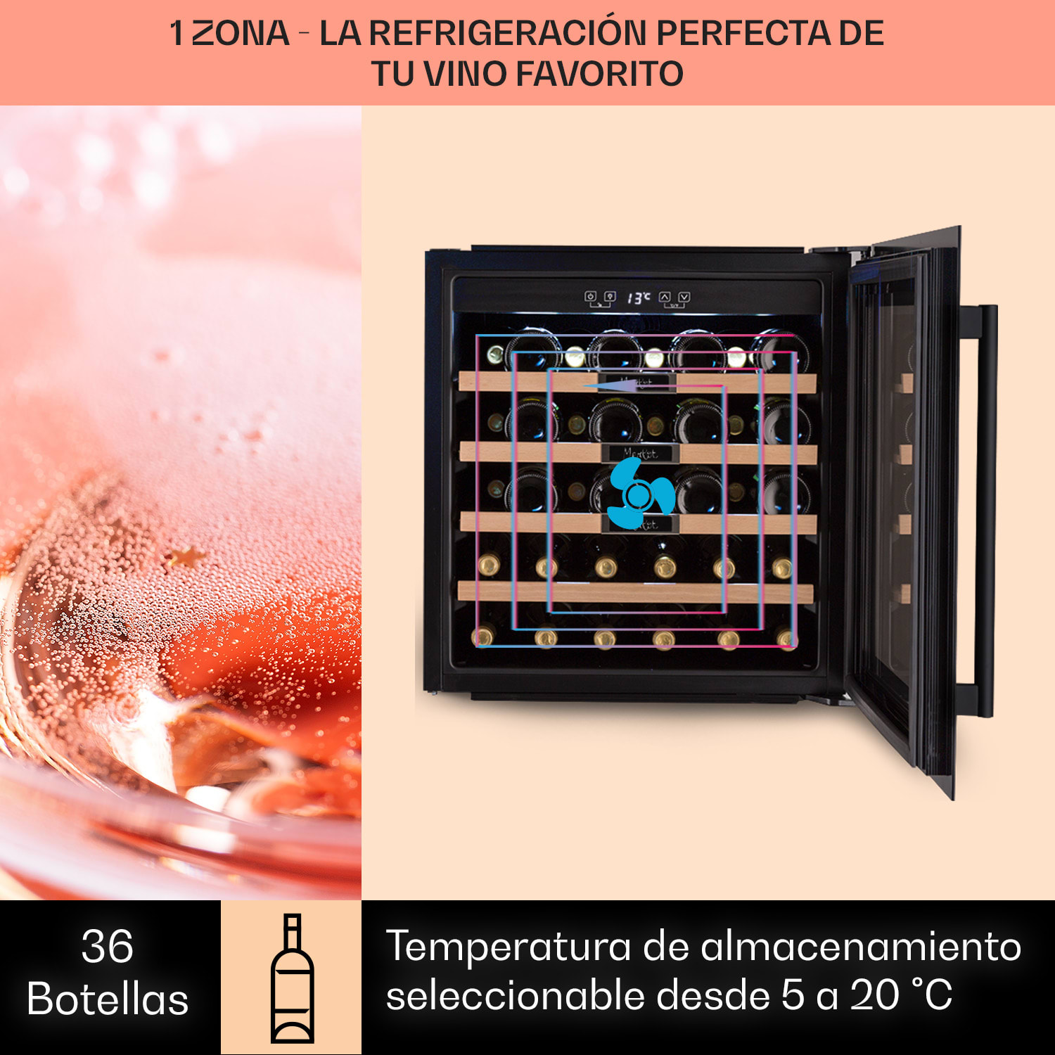 Vinsider 36 Built-In Uno Vinoteca empotrable 36 botellas 92 L Acero inoxidable 36 botellas | 1 zona de refrigeración | Negro