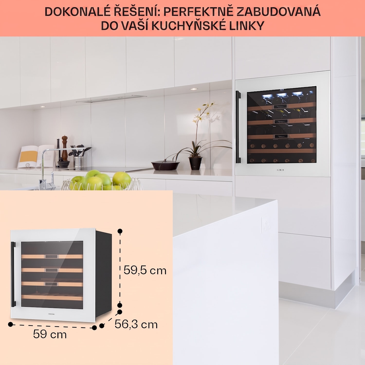 Vinsider 36 Built-In Uno, vestavná vinotéka, 92 l/36 lahví, nerezová ocel 36 lahví | 1 chladící zóna | Bílá