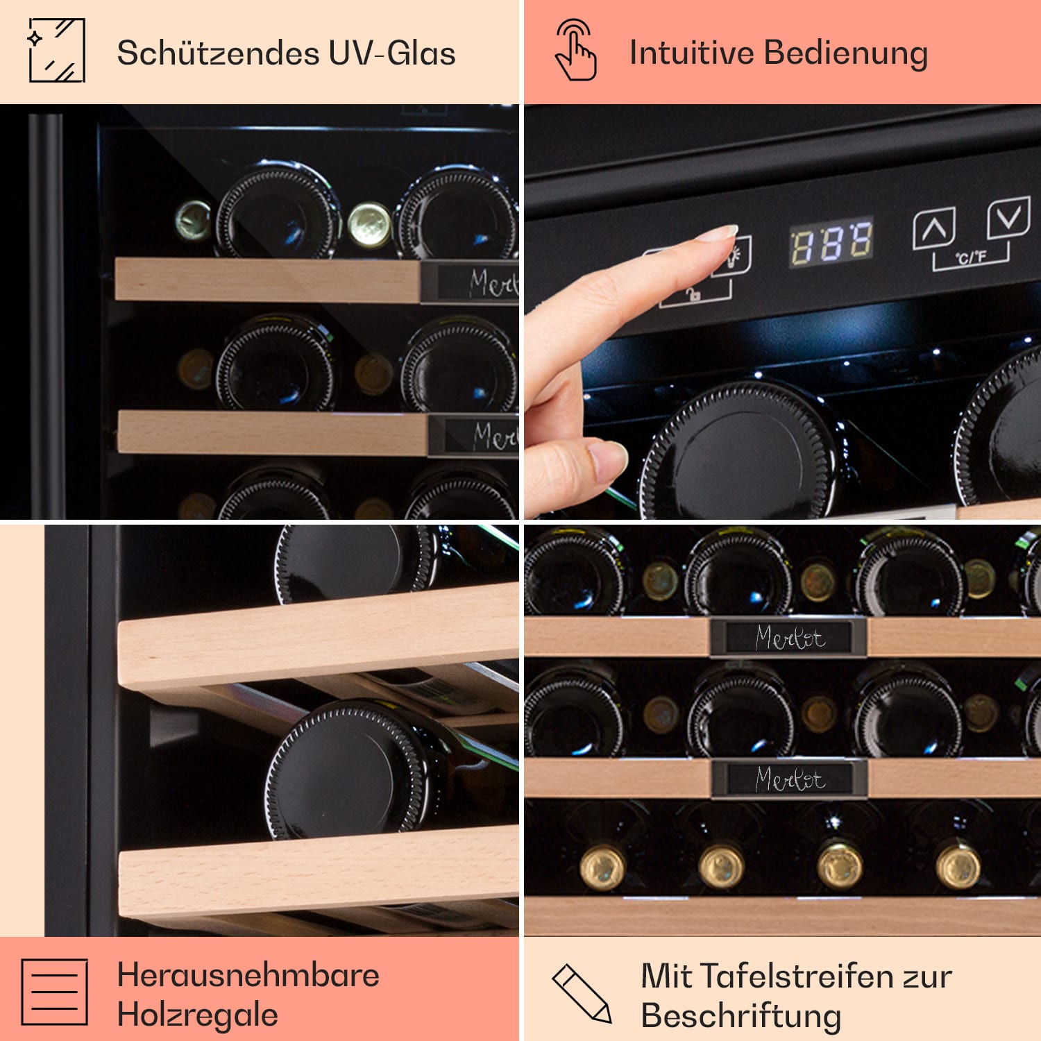 Vinsider 36 Built-In Uno Einbau-Weinkühlschrank 36 Flaschen 92 Ltr Edelstahl  