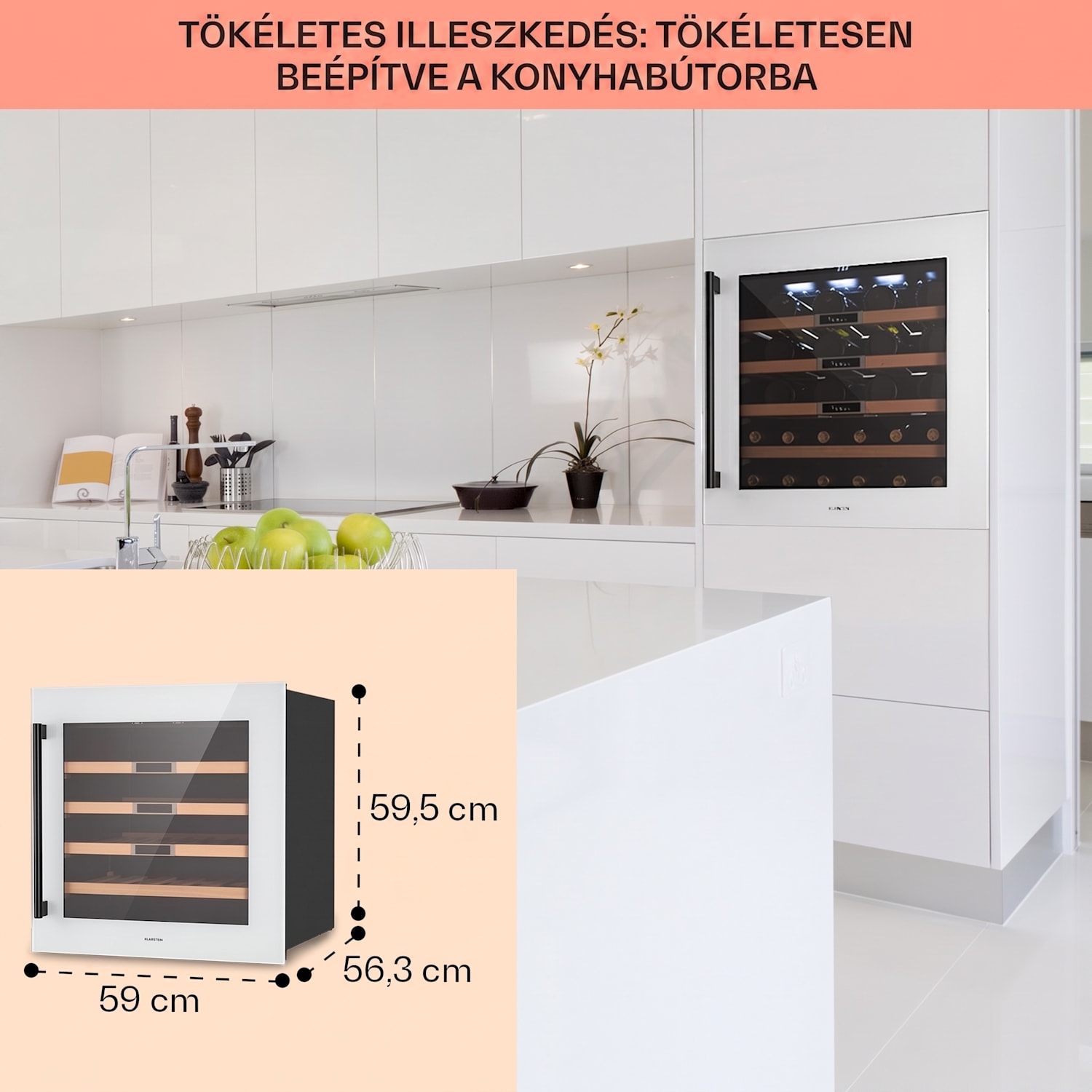 Vinsider 36 Built-In Uno, beépített borhűtő, 92 liter, 36 palack, rozsdamentes acél 36 palack | 1 hűtőzóna | Fehér