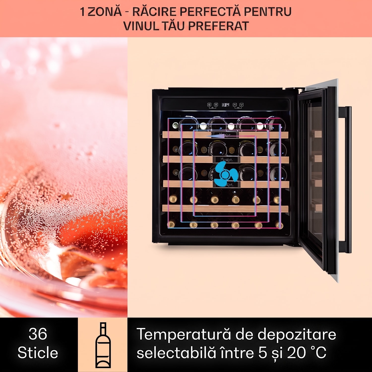 Vinsider 36 Built-In Uno, frigider pentru vin încorporat, 36 sticle, 92 litri, oțel inoxidabil 36 de sticle | 1 | Alb