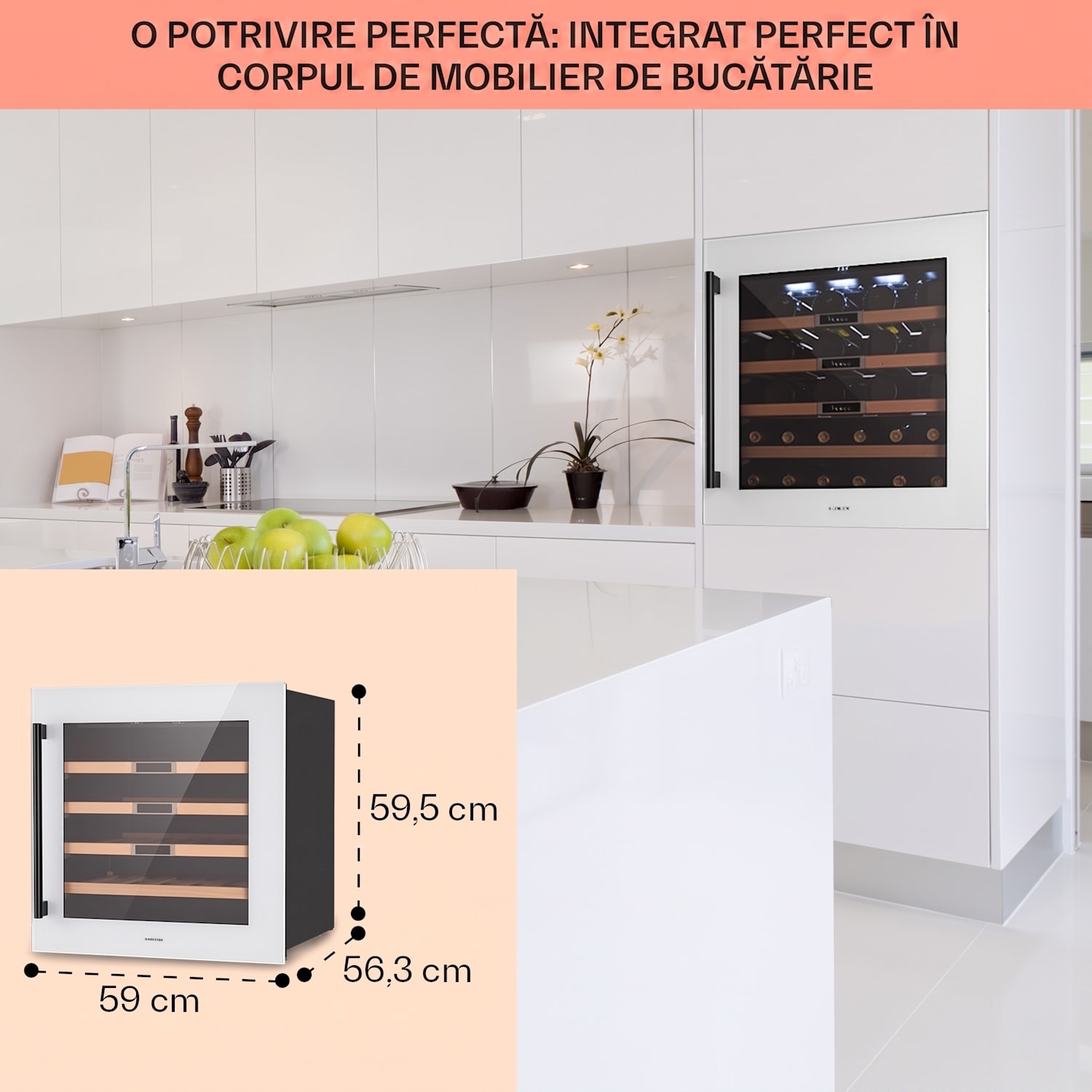 Vinsider 36 Built-In Uno, frigider pentru vin încorporat, 36 sticle, 92 litri, oțel inoxidabil 36 de sticle | 1 | Alb