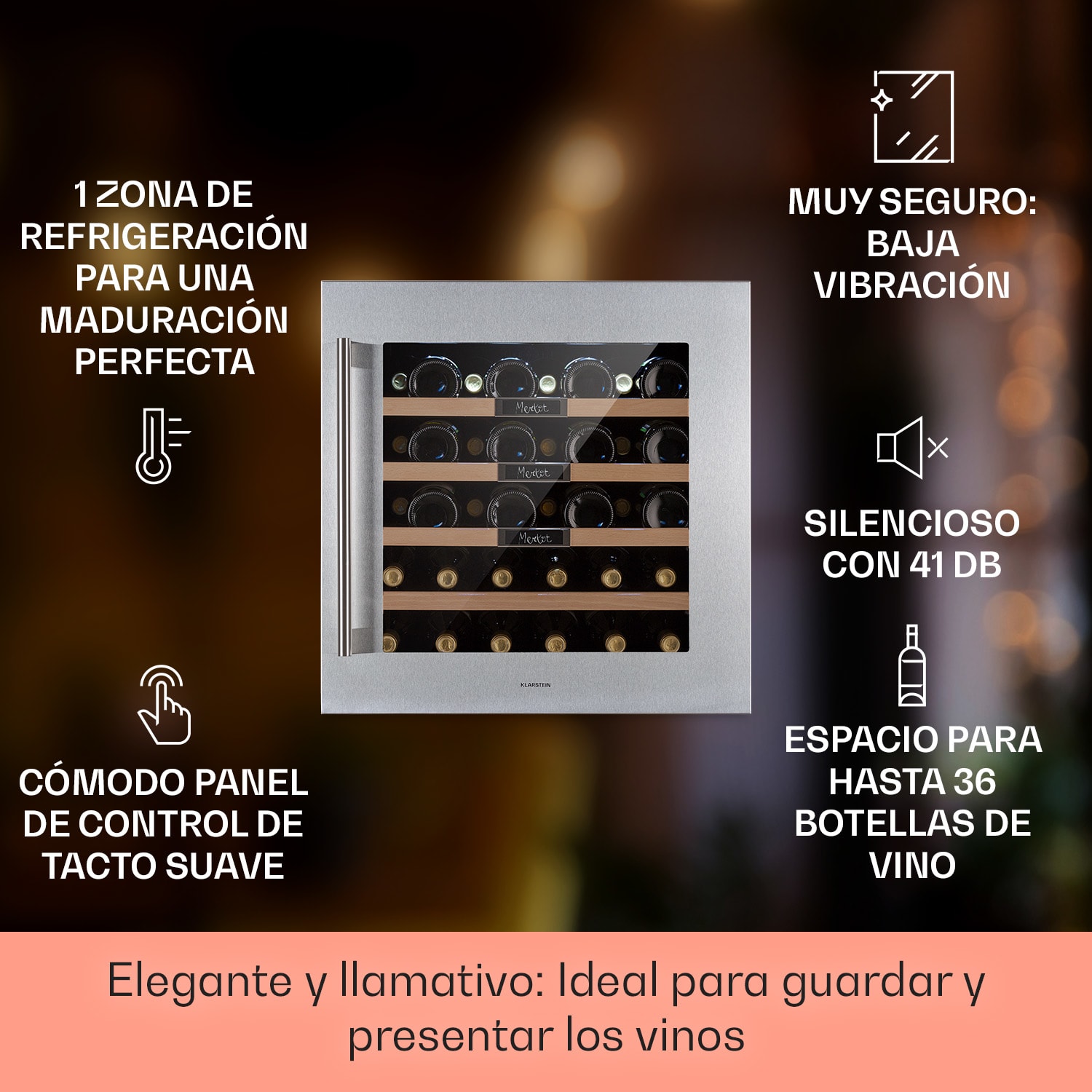 Vinsider 36 Built-In Uno Vinoteca empotrable 36 botellas 92 L Acero inoxidable 36 botellas | 1 zona de refrigeración | Acero Inoxidable