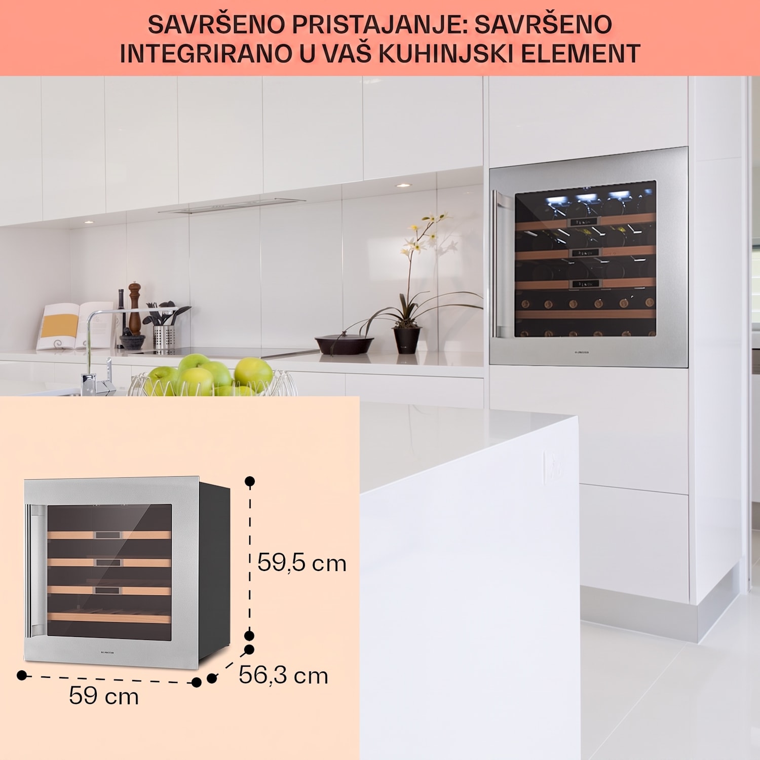 Vinsider 36 Built-In Uno, ugradbeni ormarić za vino, 36 boca, 92 litre, nehrđajući čelik 36 boca | 1 | Nehrđajući čelik