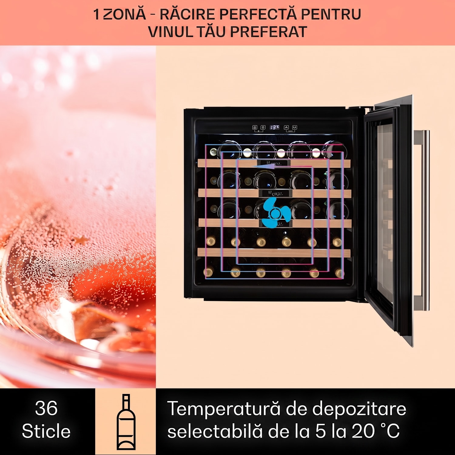 Vinsider 36 Built-In Uno, frigider pentru vin încorporat, 36 sticle, 92 litri, oțel inoxidabil 36 de sticle | 1 | Oțel inoxidabil