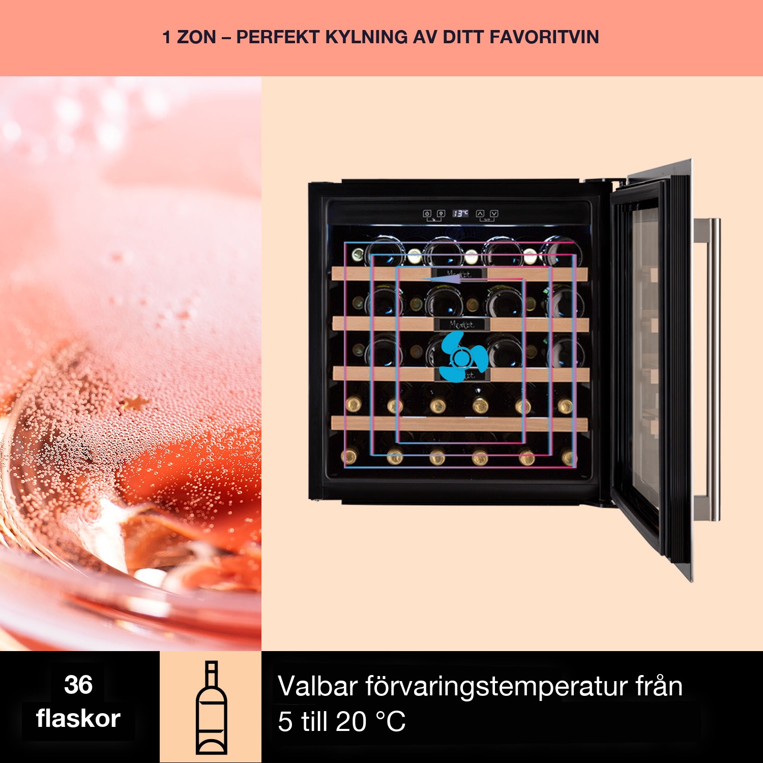 Vinsider 36 Uno inbyggd vinkyl 36 flaskor 92 l rostfritt stål 55 cm | 36 flaskor | Rostfritt Stål
