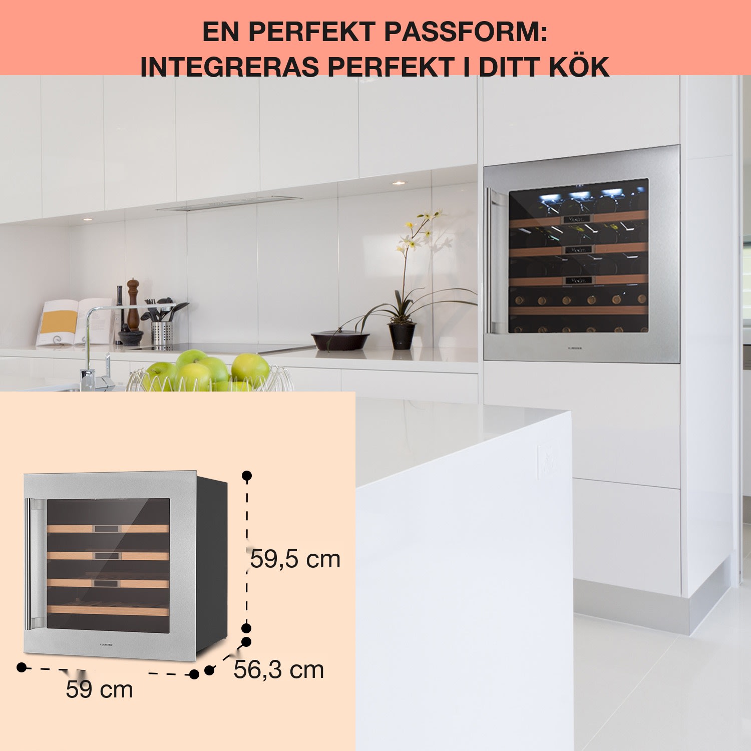 Vinsider 36 Uno inbyggd vinkyl 36 flaskor 92 l rostfritt stål 55 cm | 36 flaskor | Rostfritt Stål