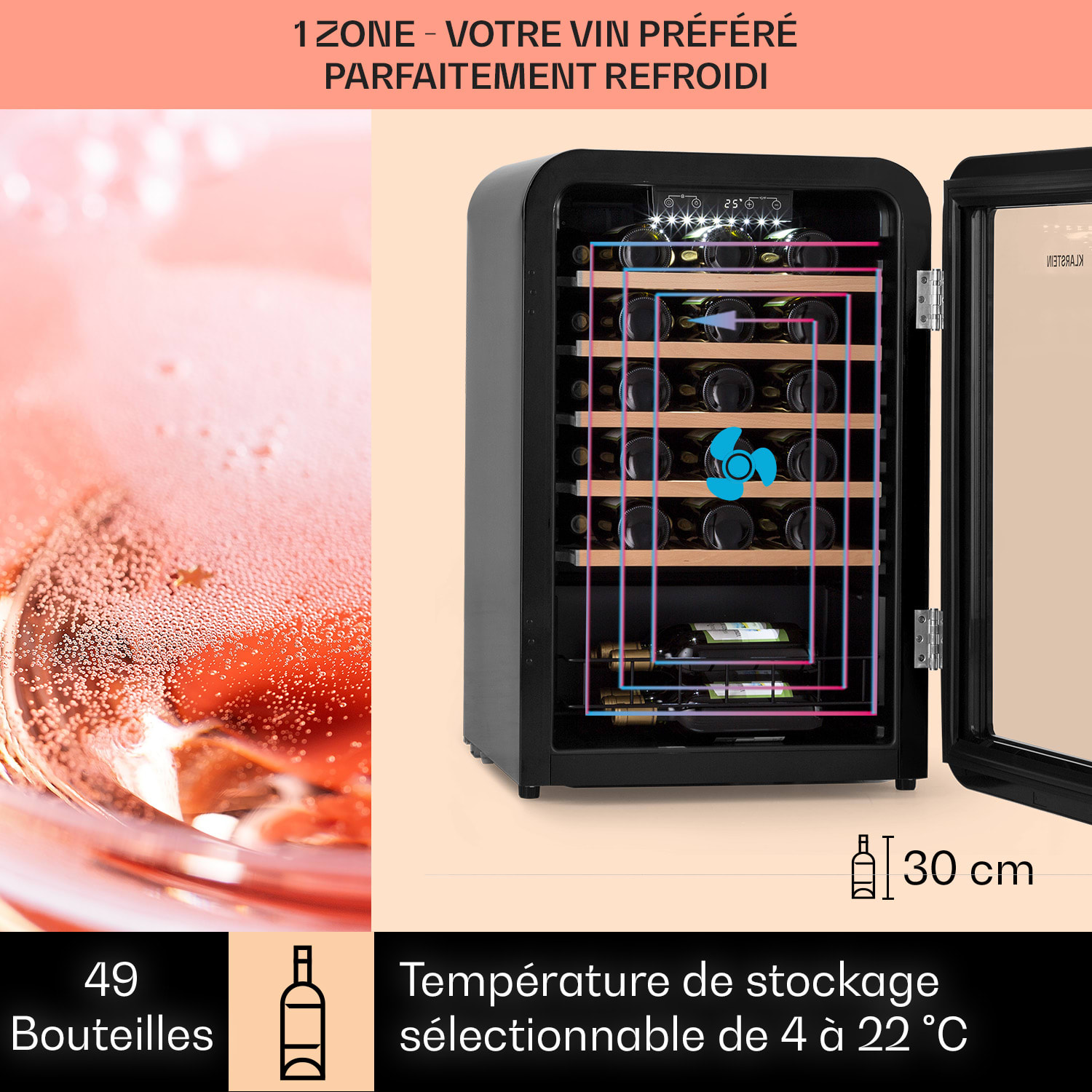 Vinetage 49 Uno cave à vin 110 L / 49 Bt 4-22 °C Rétro 49 bouteilles | 1 zone de conservation | Noir