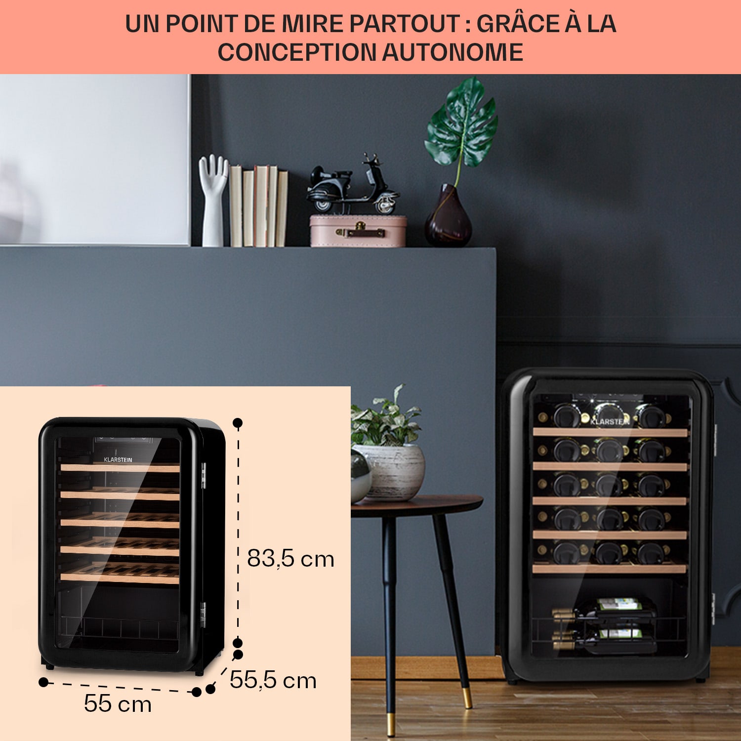 Vinetage 49 Uno cave à vin 110 L / 49 Bt 4-22 °C Rétro 49 bouteilles | 1 zone de conservation | Noir