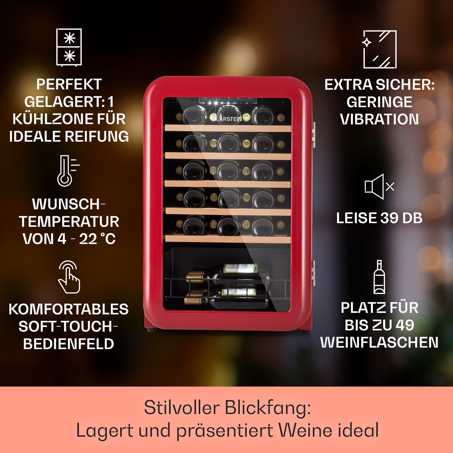 Vinetage 49 Uno Weinlagerschrank 110 Ltr / 49 Fl. 4-22°C Retro 