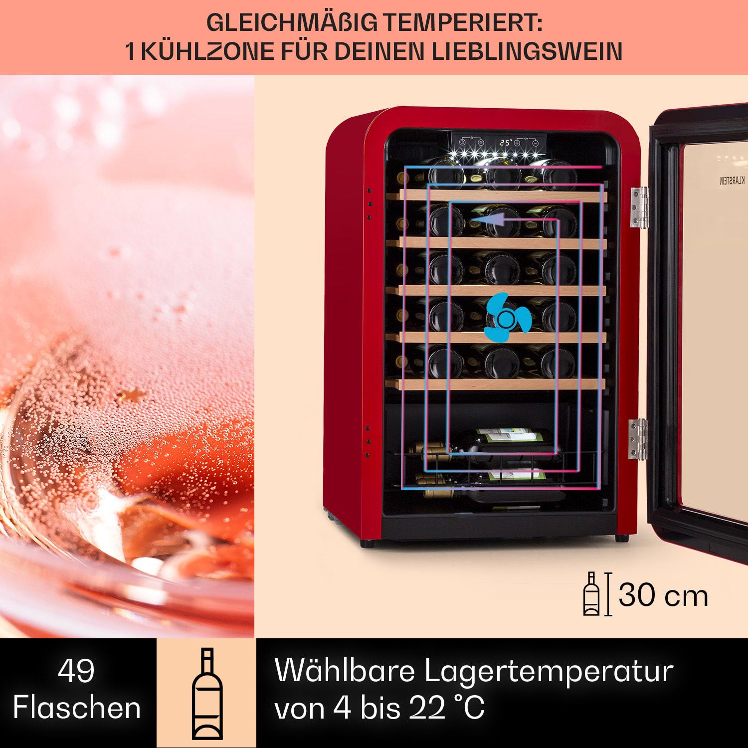 Vinetage 49 Uno Weinlagerschrank 110 Ltr / 49 Fl. 4-22°C Retro 