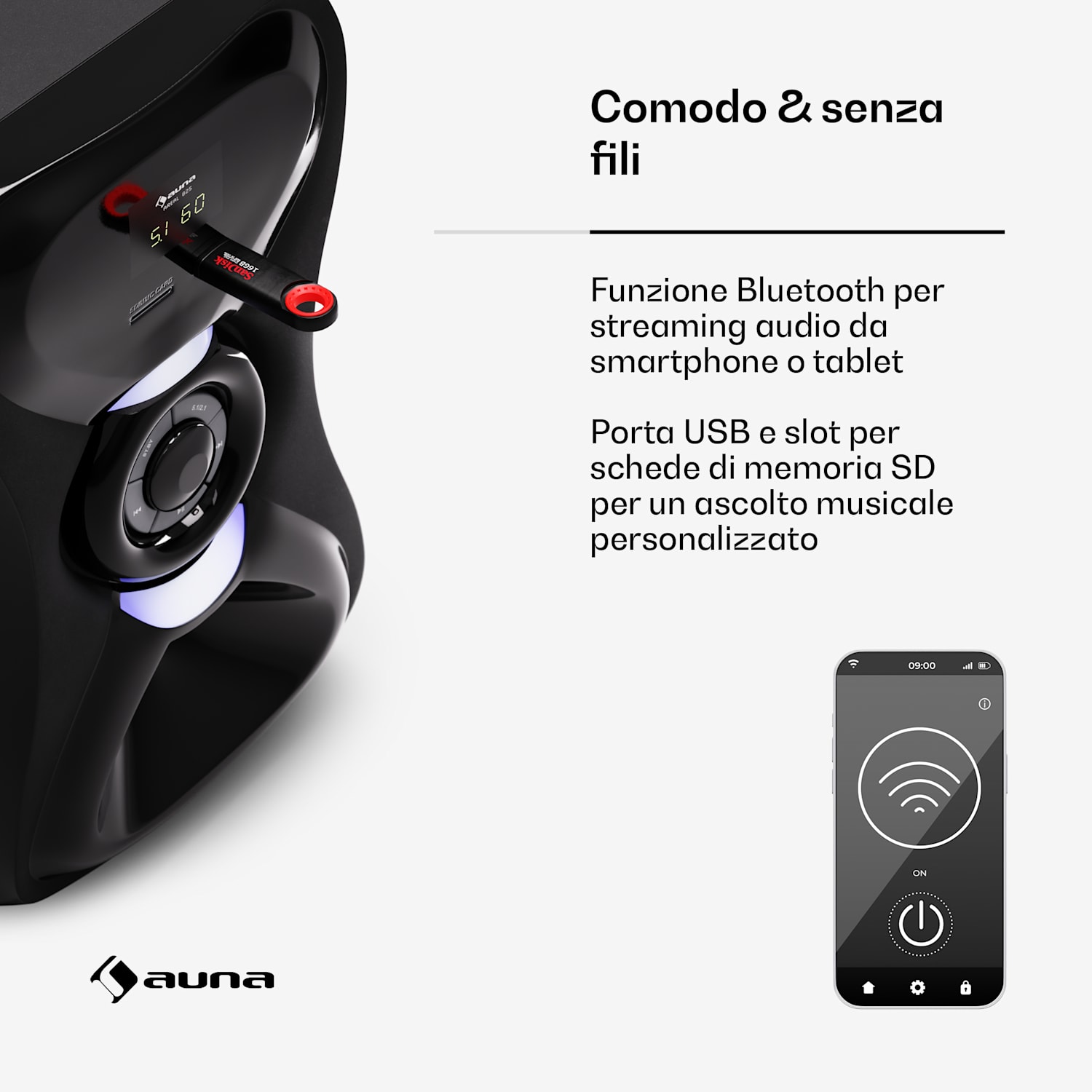 Areal 825 - Impianto audio 5.1 wireless, Bluetooth, 120 W, con funzione karaoke, altoparlanti posteriori wireless 