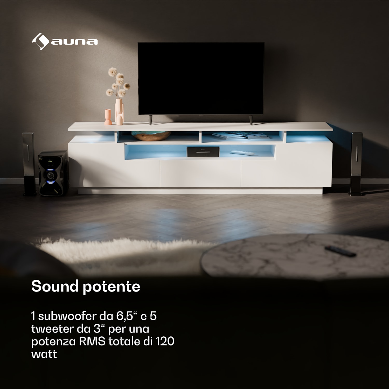 Areal 825 - Impianto audio 5.1 wireless, Bluetooth, 120 W, con funzione karaoke, altoparlanti posteriori wireless 