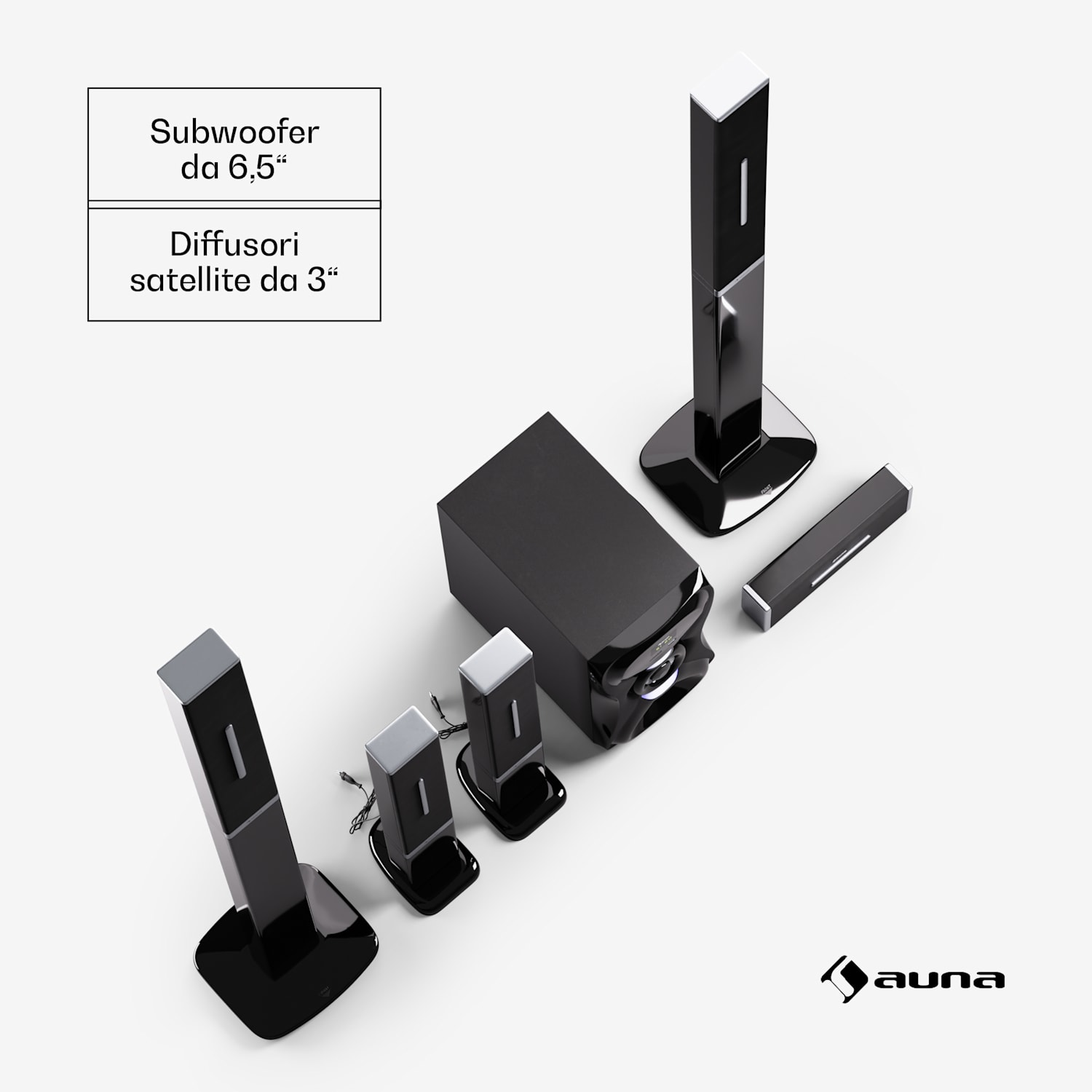 Areal 825 - Impianto audio 5.1 wireless, Bluetooth, 120 W, con funzione karaoke, altoparlanti posteriori wireless 