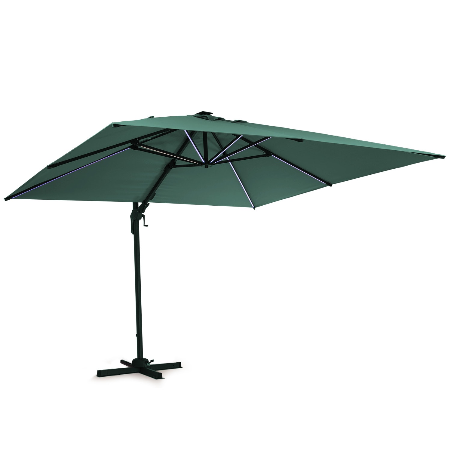 Arles, slunečník, 300 x 300 cm, polyester, UV50+, vodoodpudivý, LED světlo Tmavý mech