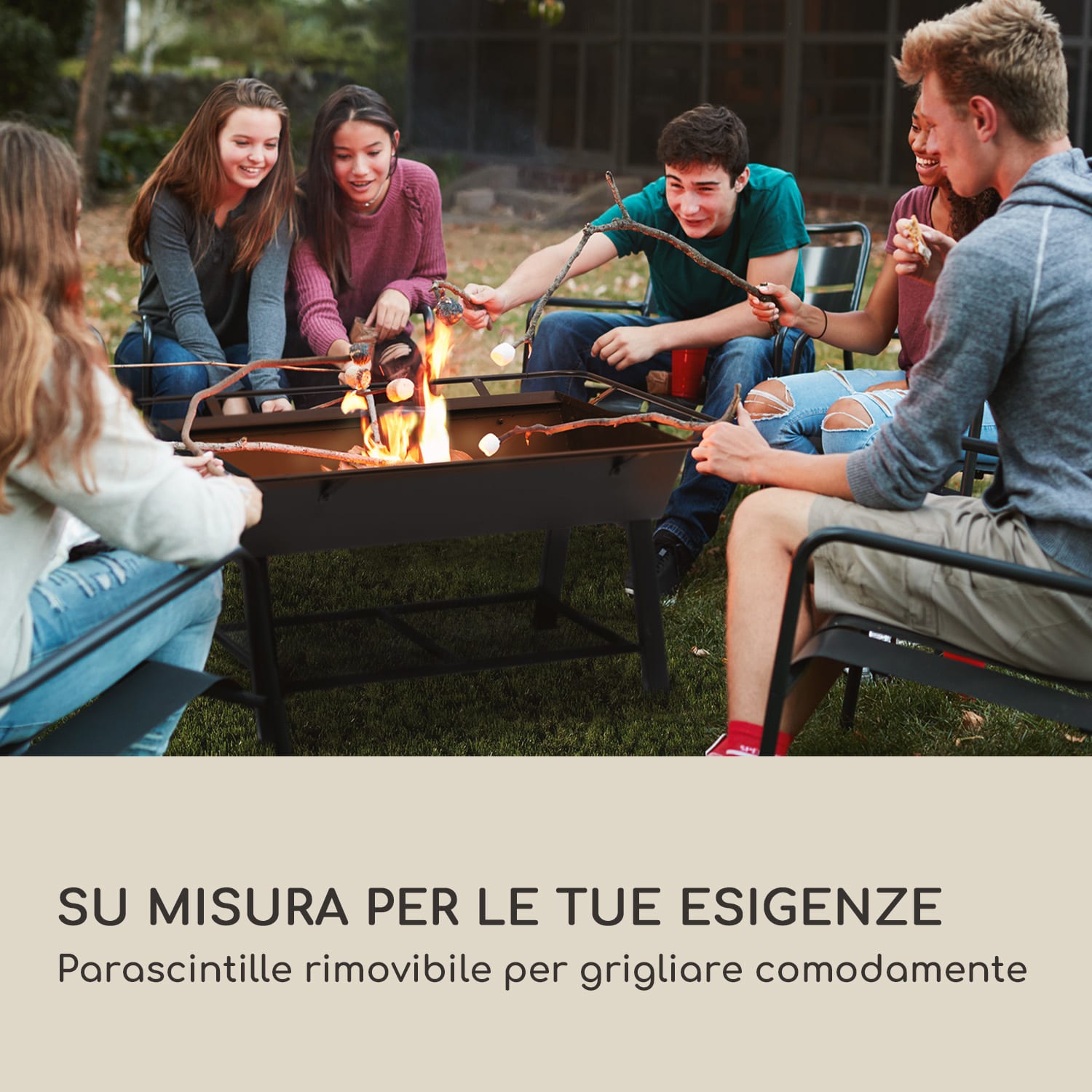 Milos Alto - Griglia con girarrosto, resistente struttura in acciaio, ripiano per riporre la legna 