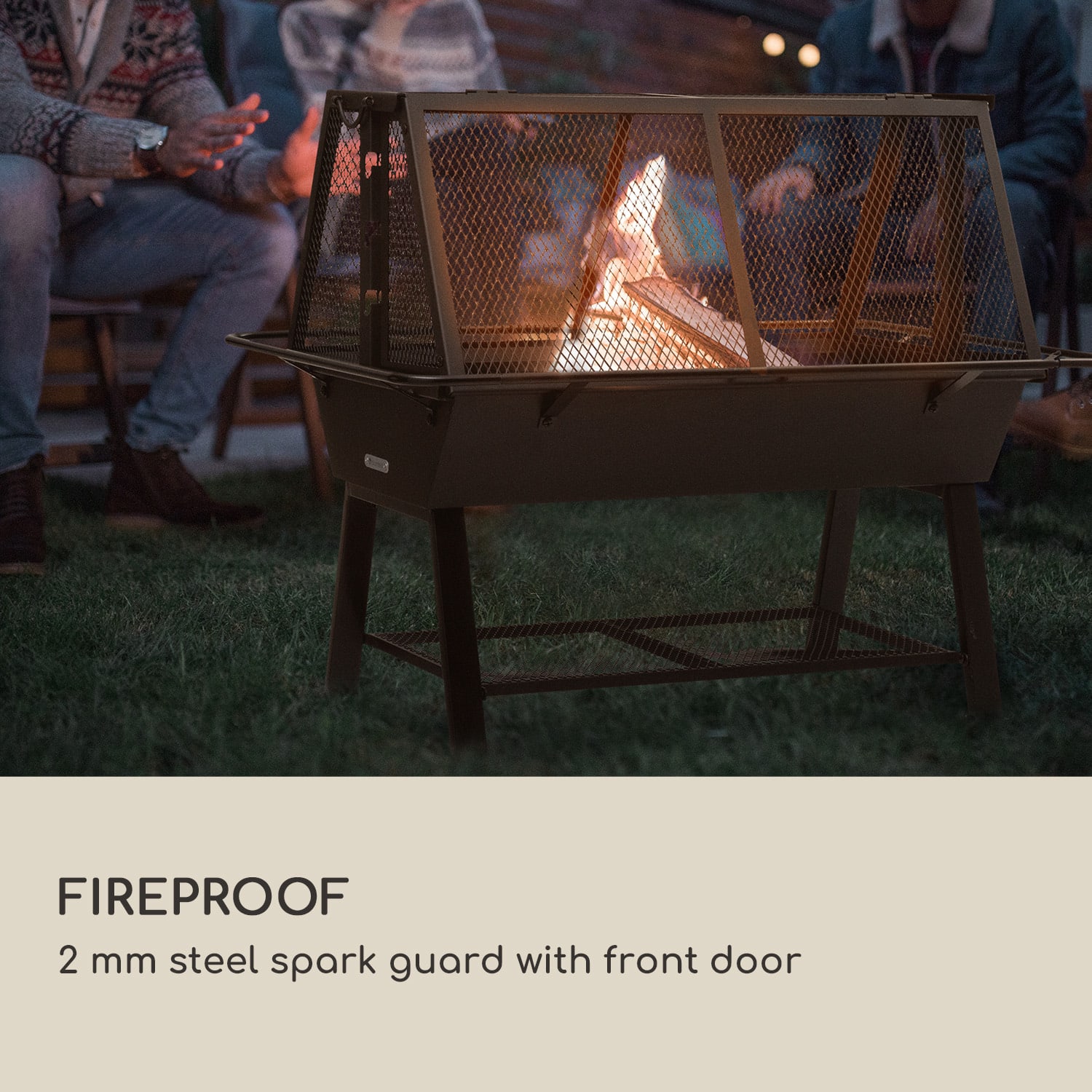 Milos Alto, vrtljivi žar, konstrukcija iz ognjevarnega jekla, lesen predal 