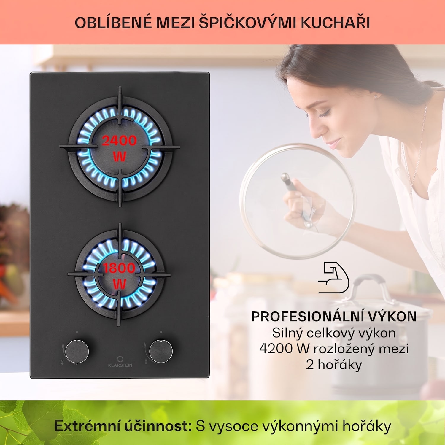Firetale, plynová varná deska, 2 hořáky, hliníkové hořáky, zemní plyn/propan 30 cm | Sklo | Černá