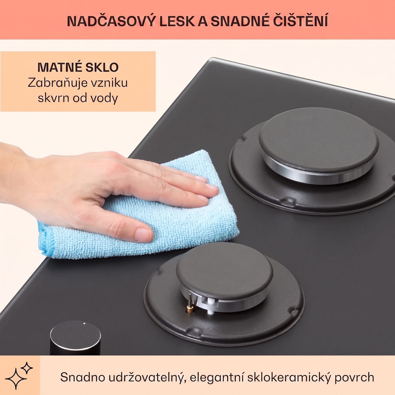 Firetale, plynová varná deska, 2 hořáky, hliníkové hořáky, zemní plyn/propan 30 cm | Sklo | Černá