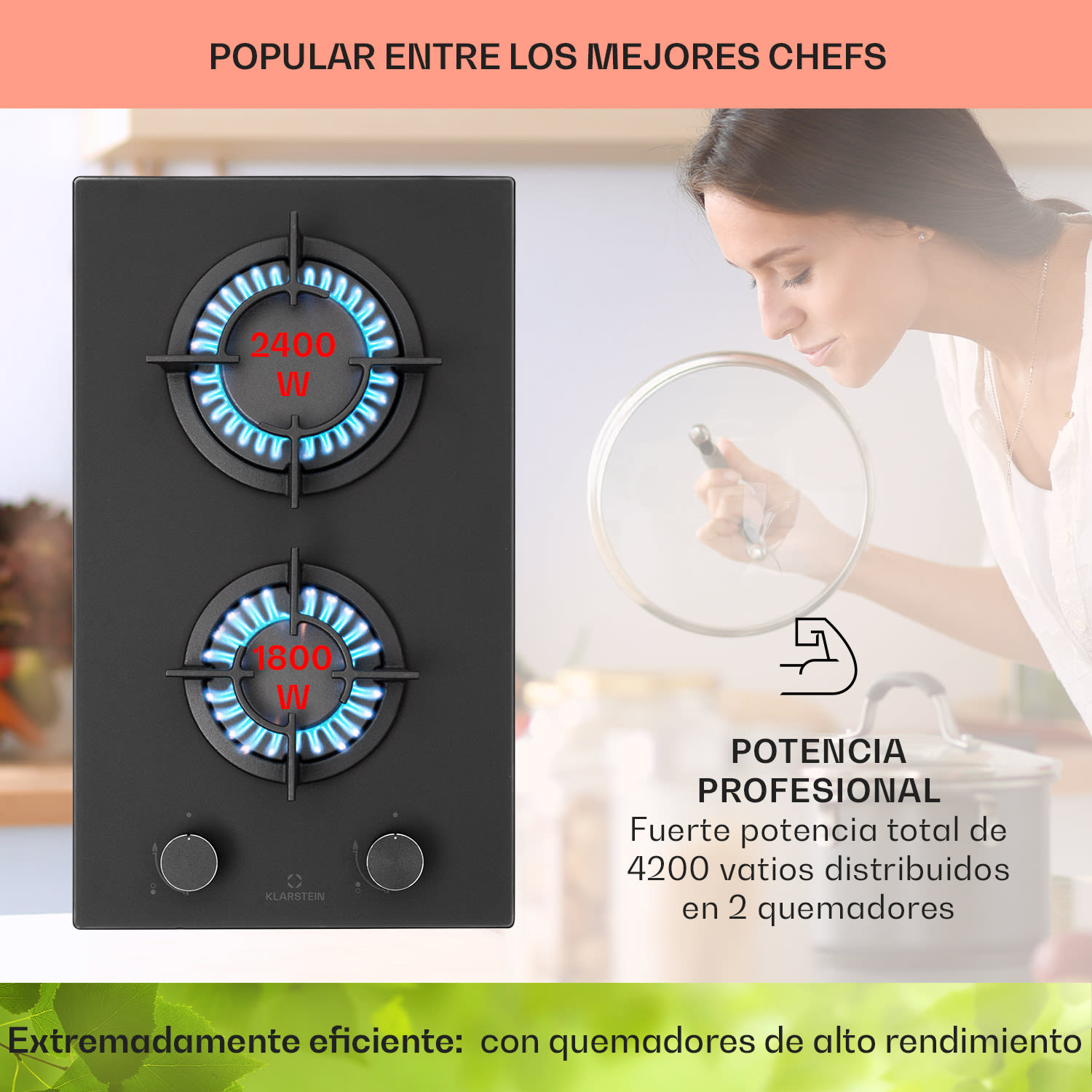 Firetale Placa de gas de 2 zonas Quemador de aluminio Gas natural/gas propano Incl. manguera y reductor de presión 30 cm | Cristal | Negro