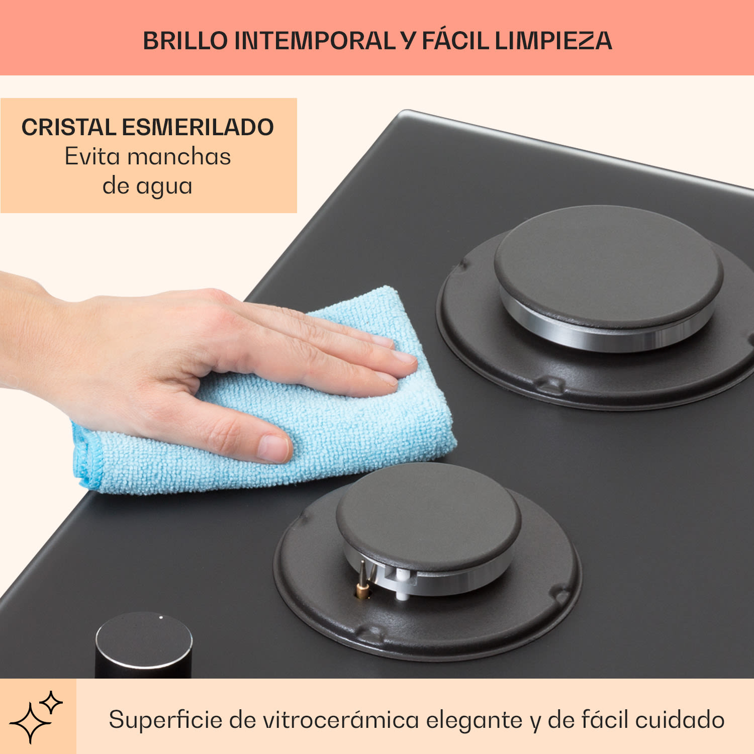 Firetale Placa de gas de 2 zonas Quemador de aluminio Gas natural/gas propano Incl. manguera y reductor de presión 30 cm | Cristal | Negro