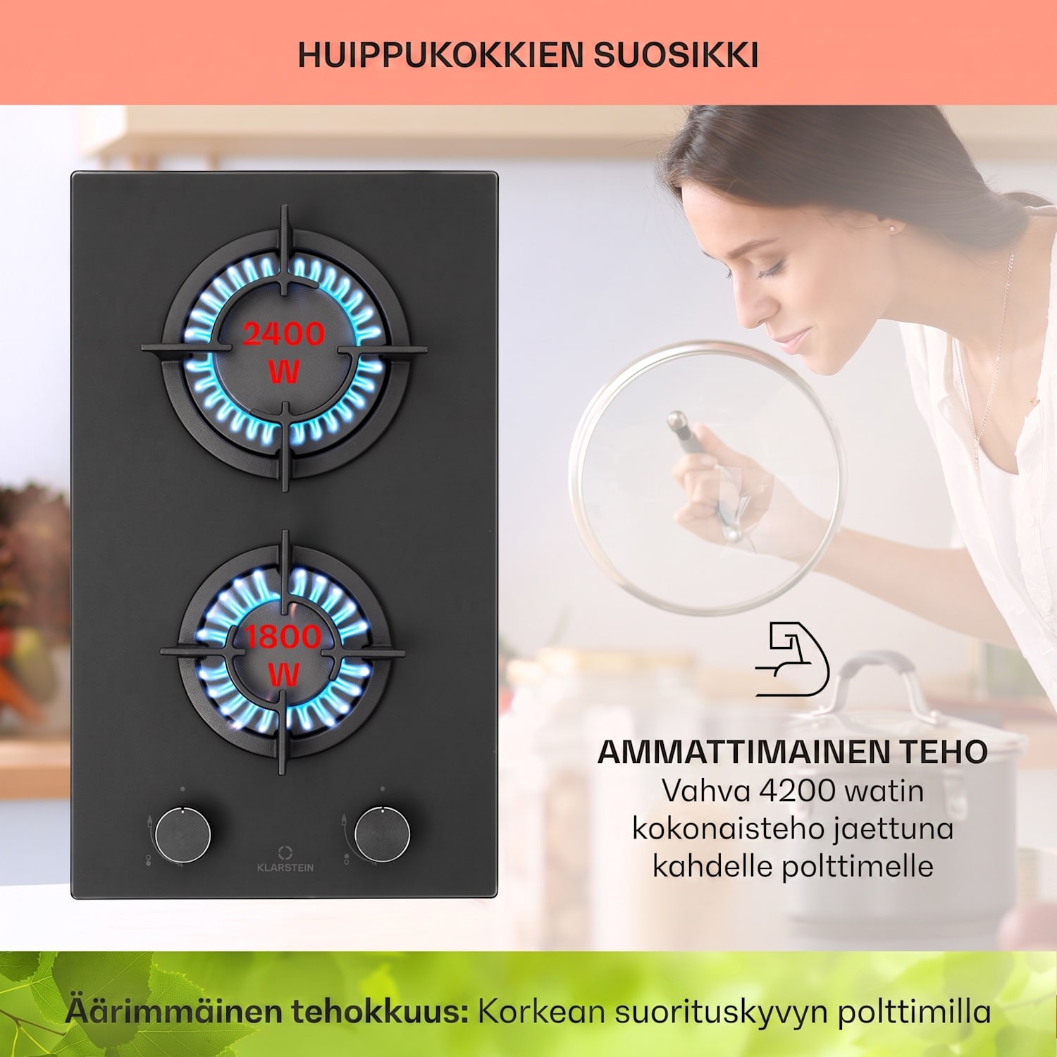 Firetale kaasuliesi 2-polttimoinen alumiinipolttimilla maakaasu/propaani, letku ja paineensäädin mukana 30 cm | Lasi | Musta