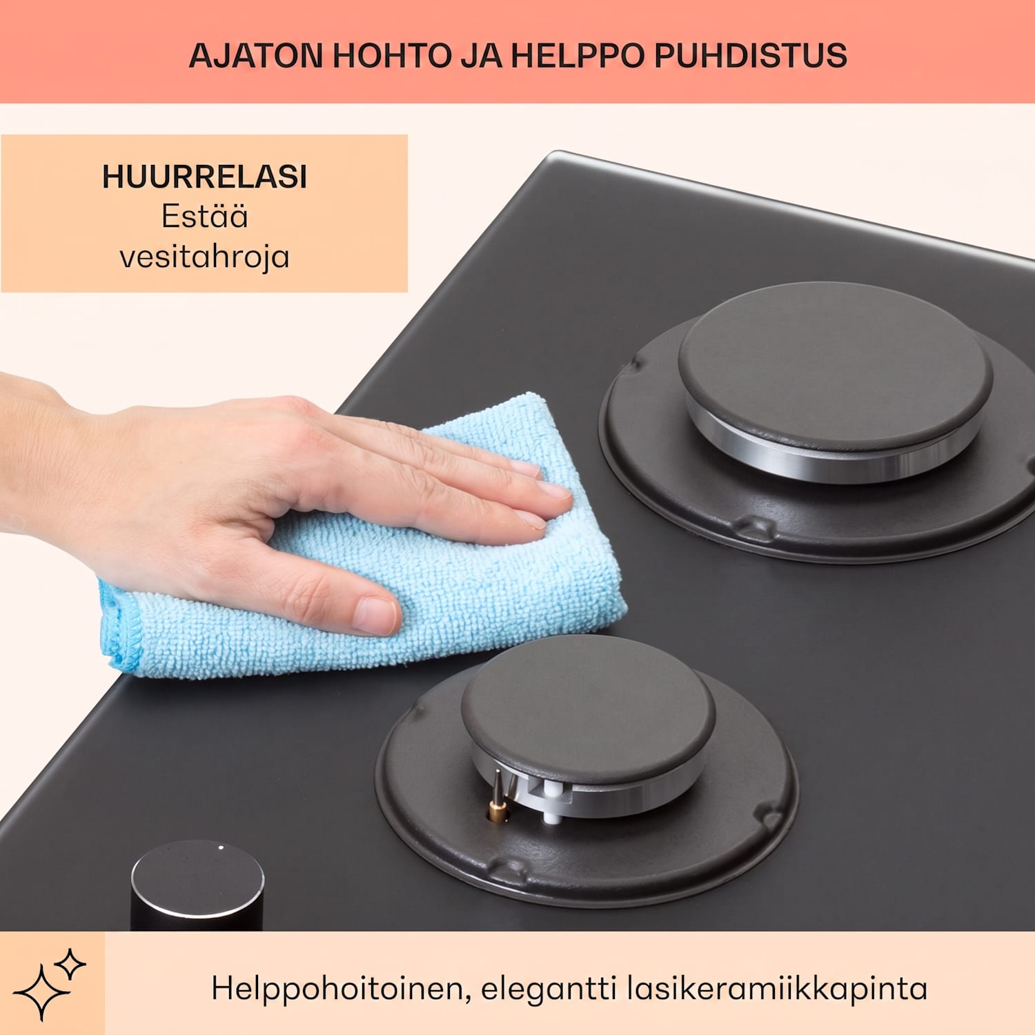 Firetale kaasuliesi 2-polttimoinen alumiinipolttimilla maakaasu/propaani, letku ja paineensäädin mukana 30 cm | Lasi | Musta