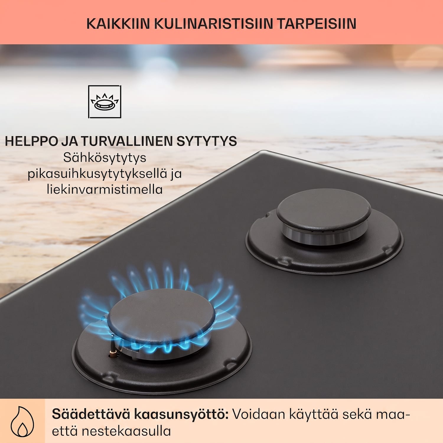 Firetale kaasuliesi 4 poltinta 60 cm alumiinipolttimilla, mukana letku ja paineensäädin 60 cm | Lasi | Musta