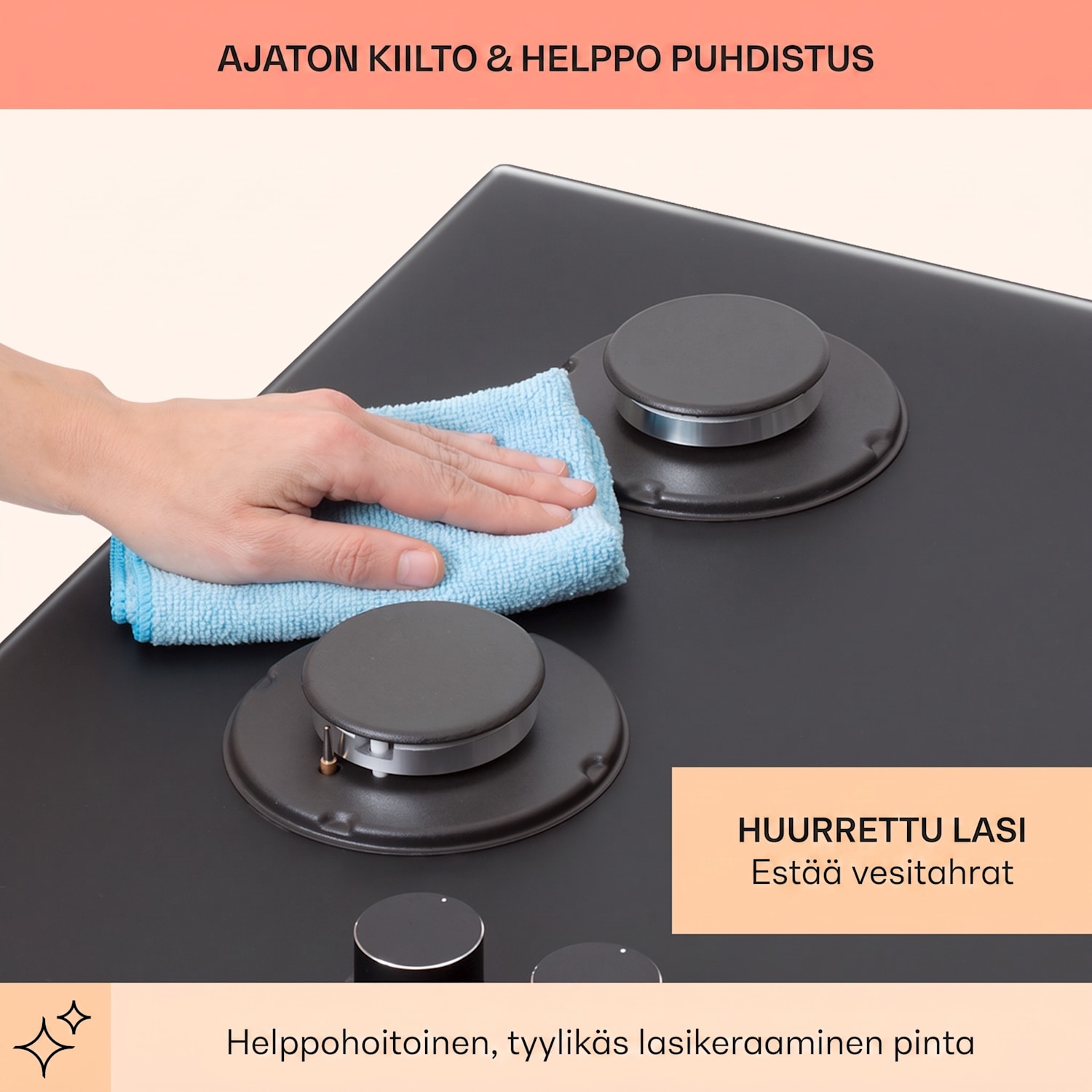 Firetale kaasuliesi 4 poltinta 60 cm alumiinipolttimilla, mukana letku ja paineensäädin 60 cm | Lasi | Musta