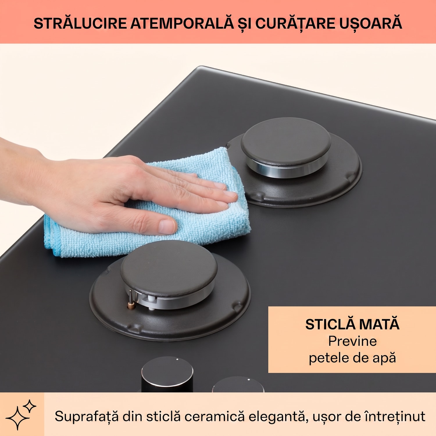 Firetale, plită cu gaz, 4 arzătoare, arzătoare din aluminiu, inclusiv furtun și reductor de presiune 60 cm | Sticlă | Negru