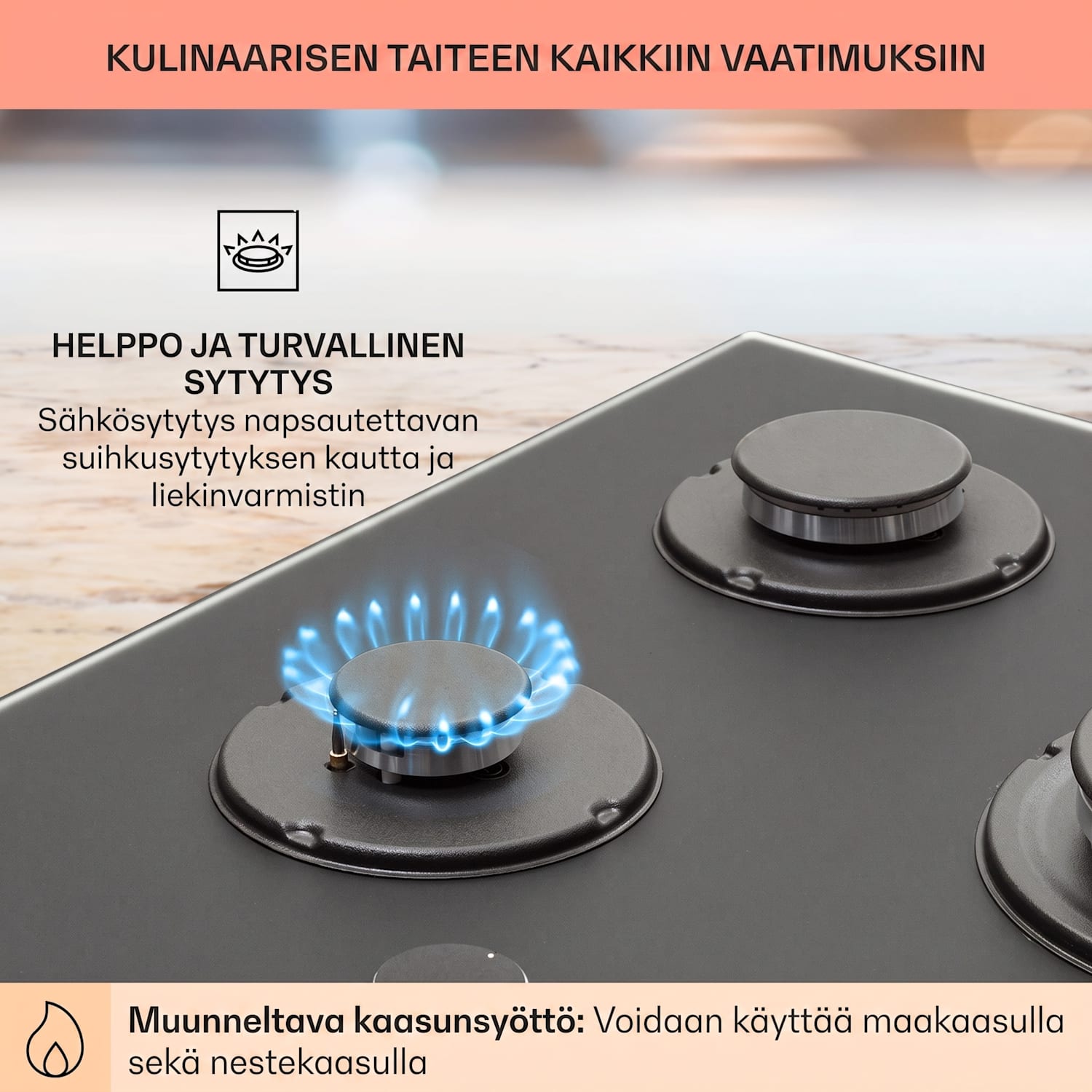Firetale-kaasuliesi 5-liekkinen 70 cm alumiinipoltin sis. letkun ja paineensäätimen 70 cm | Lasi | Musta