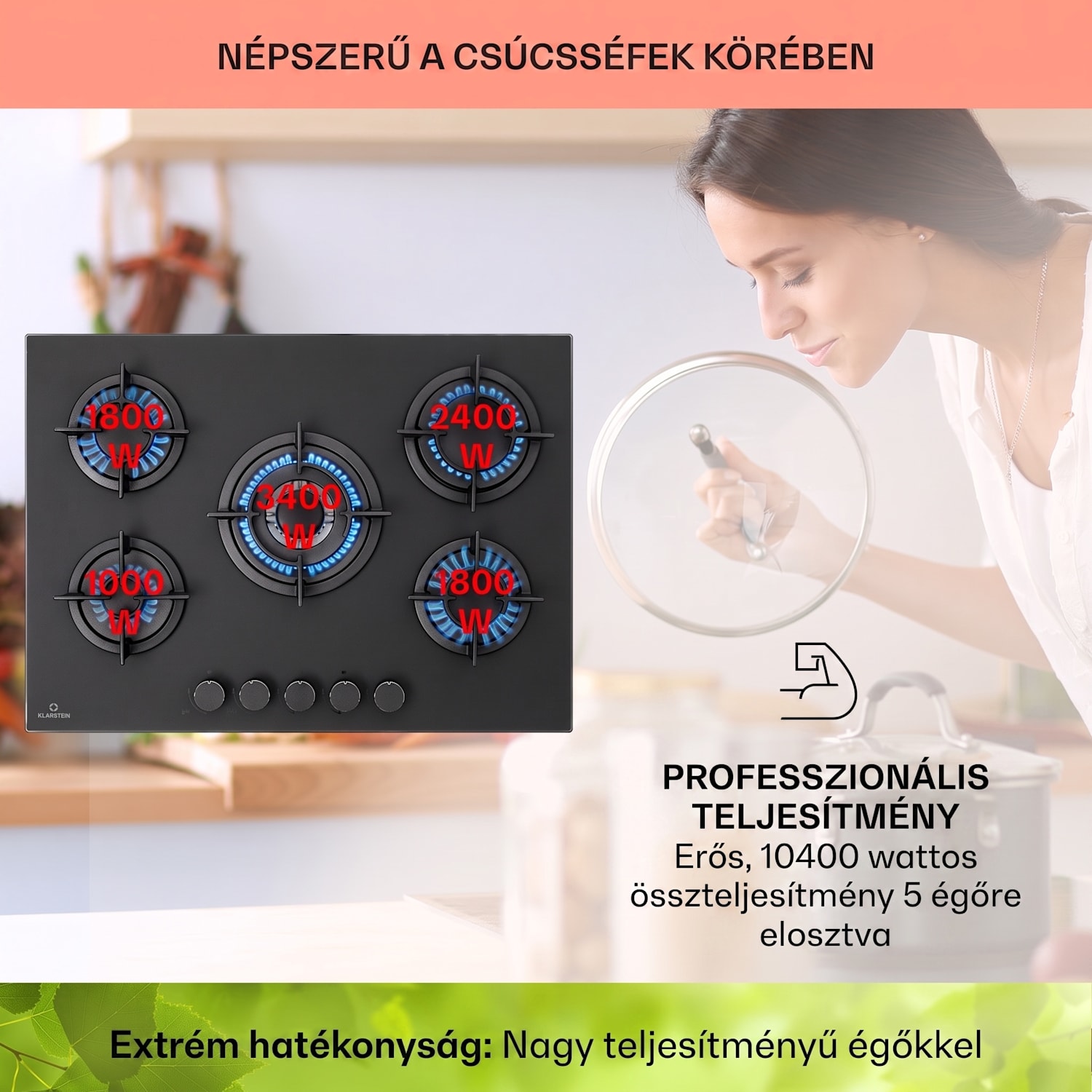 Firetale, gázfőzőlap, 5 égő, 70 cm, alumínium égők, tömlővel és redukáló szeleppel 70 cm | Üveg | Fekete