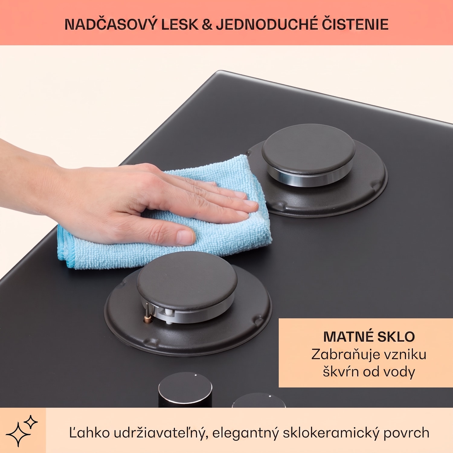 Firetale, plynová varná doska, 5 hliníkových horákov, 70 cm, vrátane hadice a redukčného ventilu 70 cm | Sklo | Čierna
