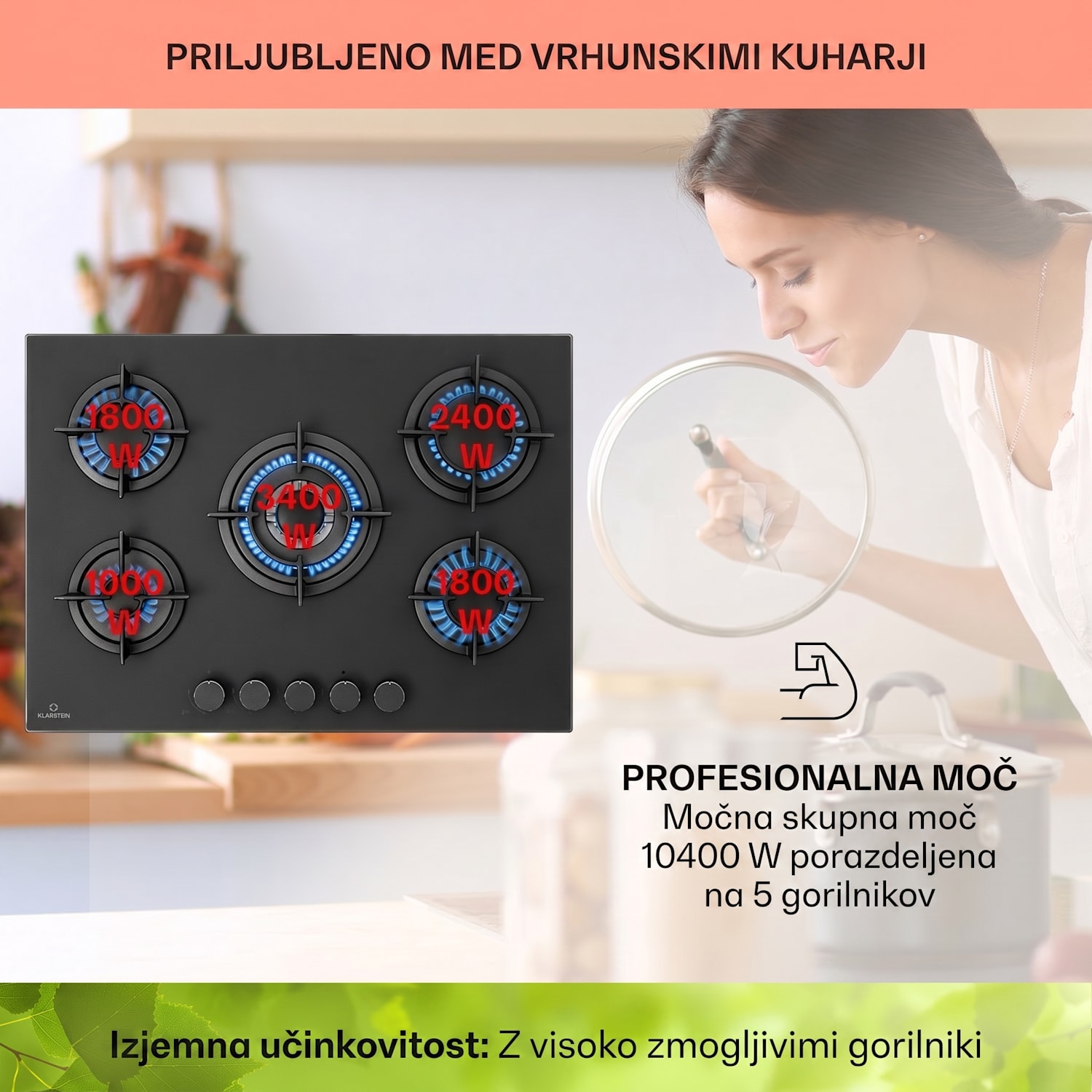 Firetale, plinska kuhalna plošča, 5 gorilnikov, 70 cm, aluminijasti gorilniki, vključno s cevjo in redukcijskim ventilom 70 cm | Steklo | Črna