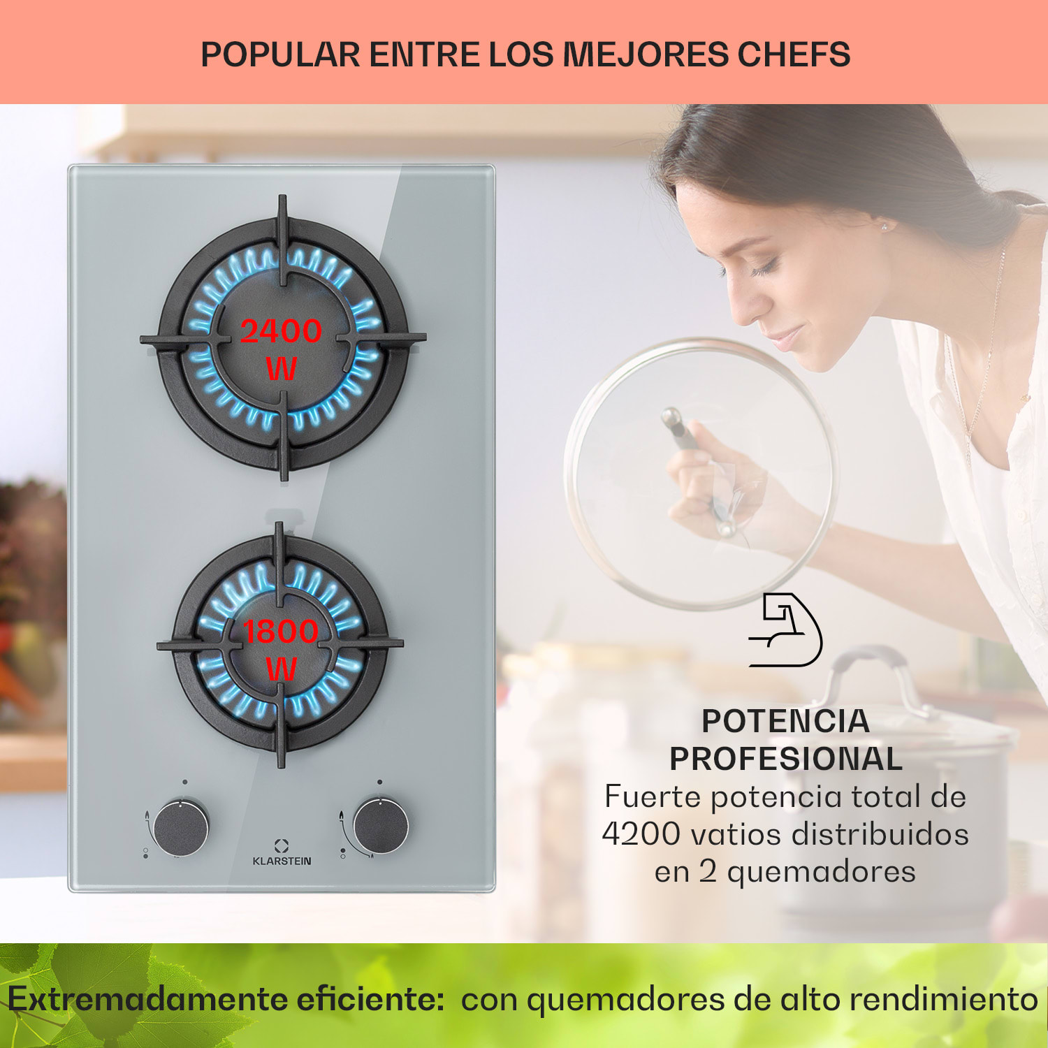 Firetale Placa de gas de 2 zonas Quemador de aluminio Gas natural/gas propano Incl. manguera y reductor de presión 30 cm | Cristal | Gris