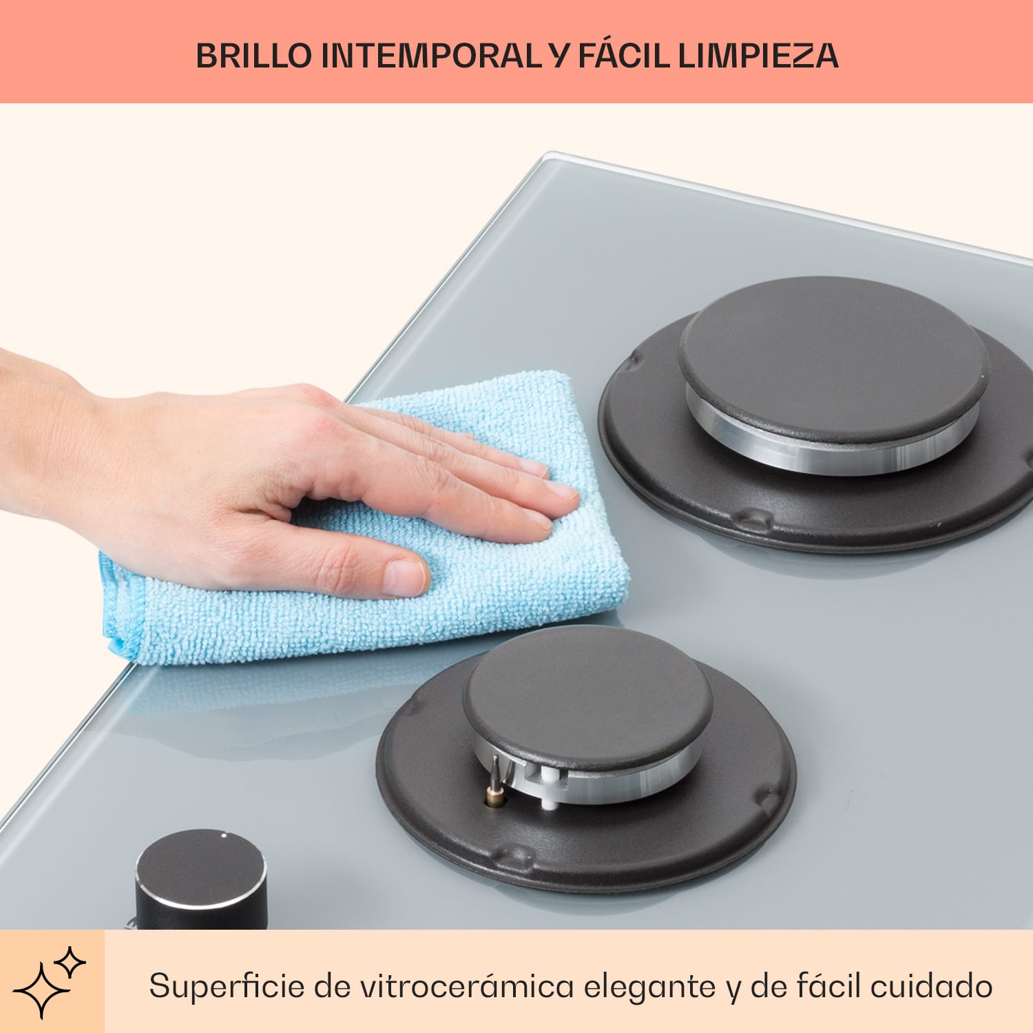 Firetale Placa de gas de 2 zonas Quemador de aluminio Gas natural/gas propano Incl. manguera y reductor de presión 30 cm | Cristal | Gris