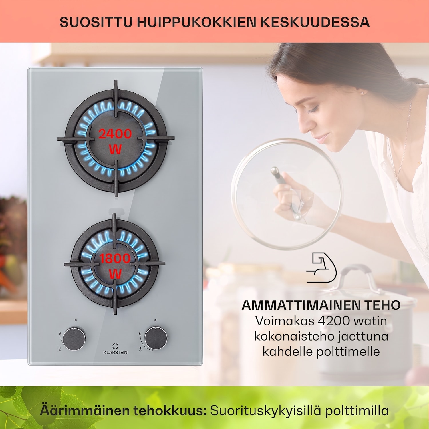 Firetale kaasuliesi 2-polttimoinen alumiinipolttimilla maakaasu/propaani, letku ja paineensäädin mukana 30 cm | Lasi | Harmaa