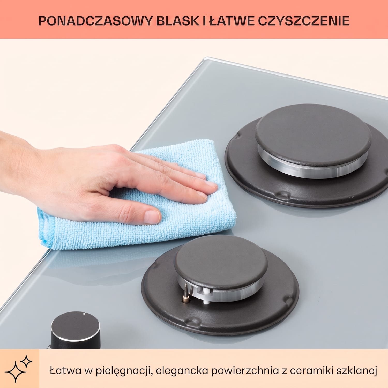 Firetale, płyta gazowa, 2 palniki z aluminium, gaz ziemny/propan 30 cm | Szkło | Szary