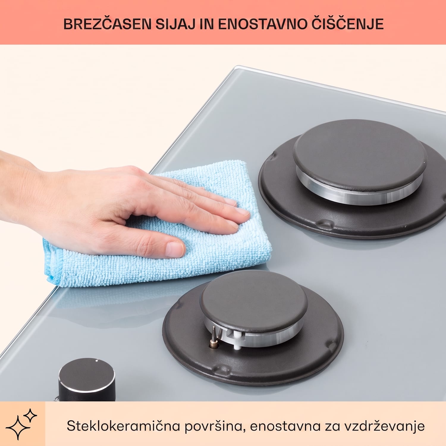 Firetale, plinska kuhalna plošča, 2 gorilnika, aluminijasti gorilniki, zemeljski plin/propan 30 cm | Steklo | Siva