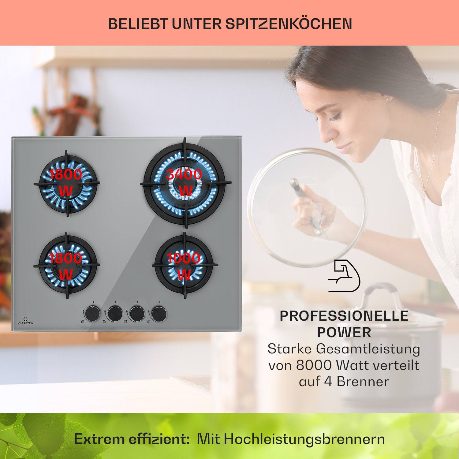 Firetale Gaskochfeld 4-flammig 60 cm Aluminium-Brenner inkl. Schlauch und Druckminderer  